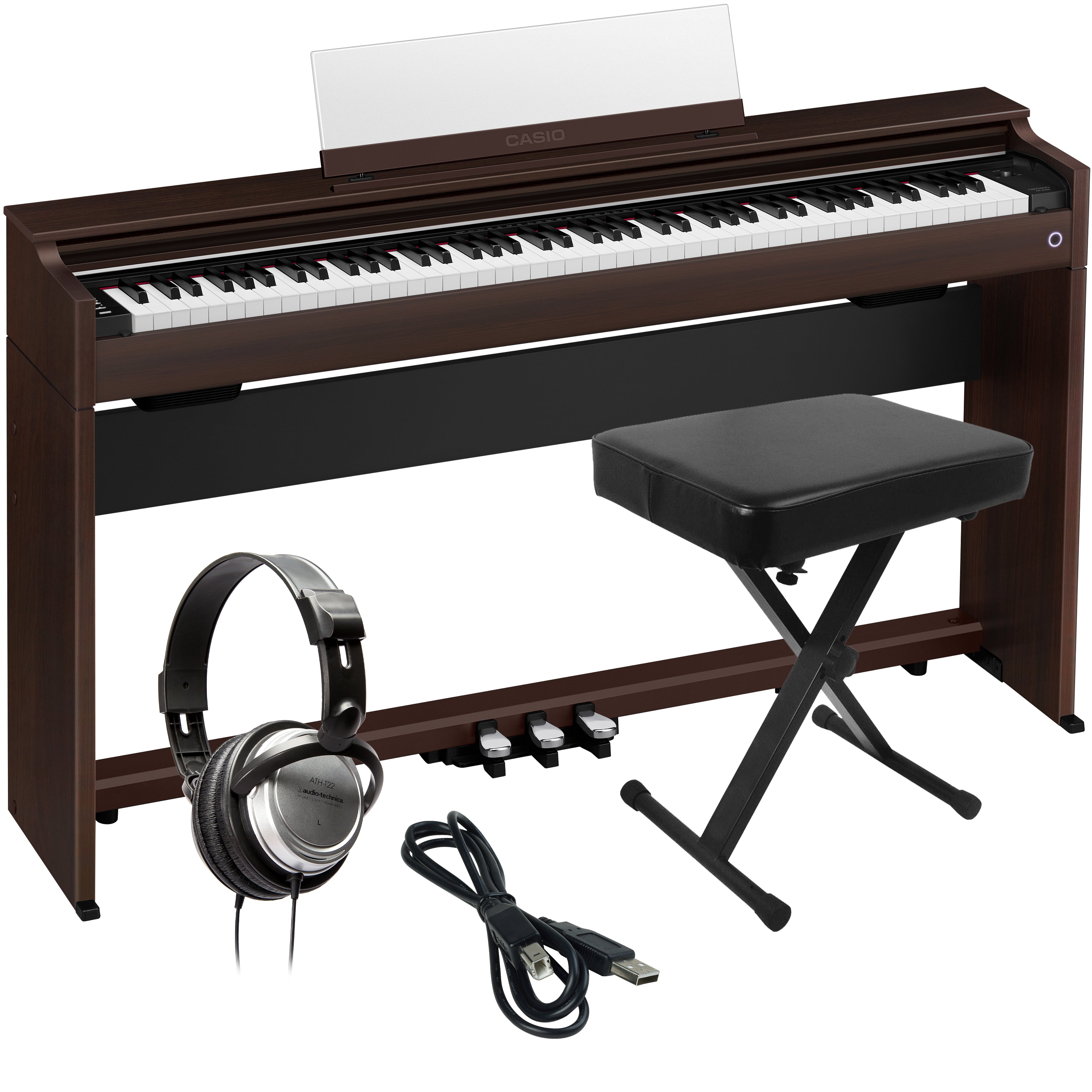 Collage of items included in the Casio Celviano AP-S200 Digital Piano - Rosewood COMPLETE HOME BUNDLE