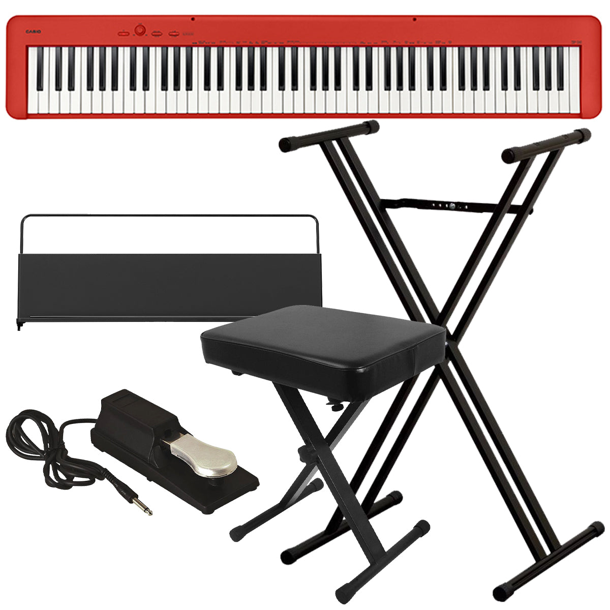 Casio CDP-S160 Compact Digital Piano - Red KEY ESSENTIALS BUNDLE