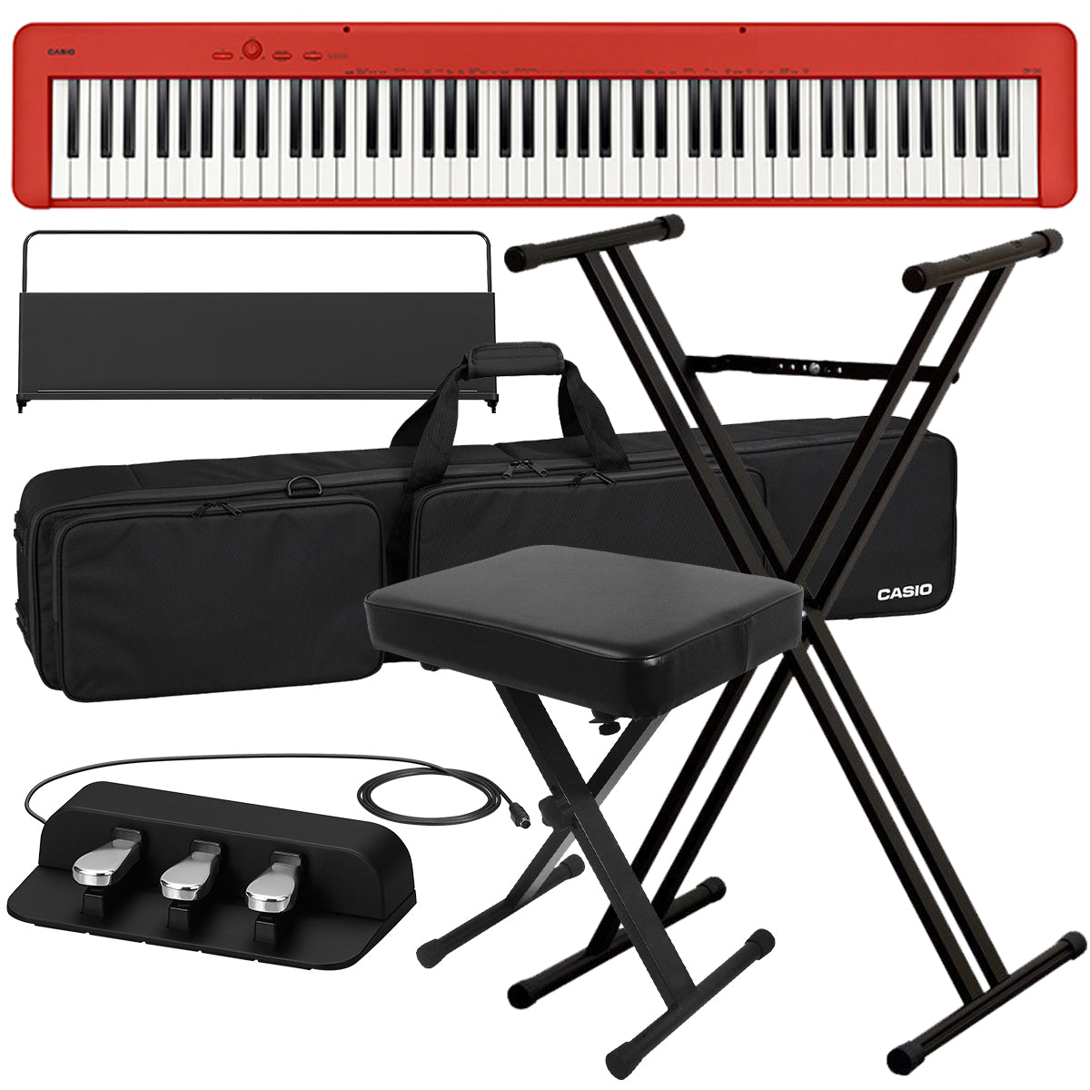 Casio CDP-S160 Compact Digital Piano - Red STAGE ESSENTIALS BUNDLE