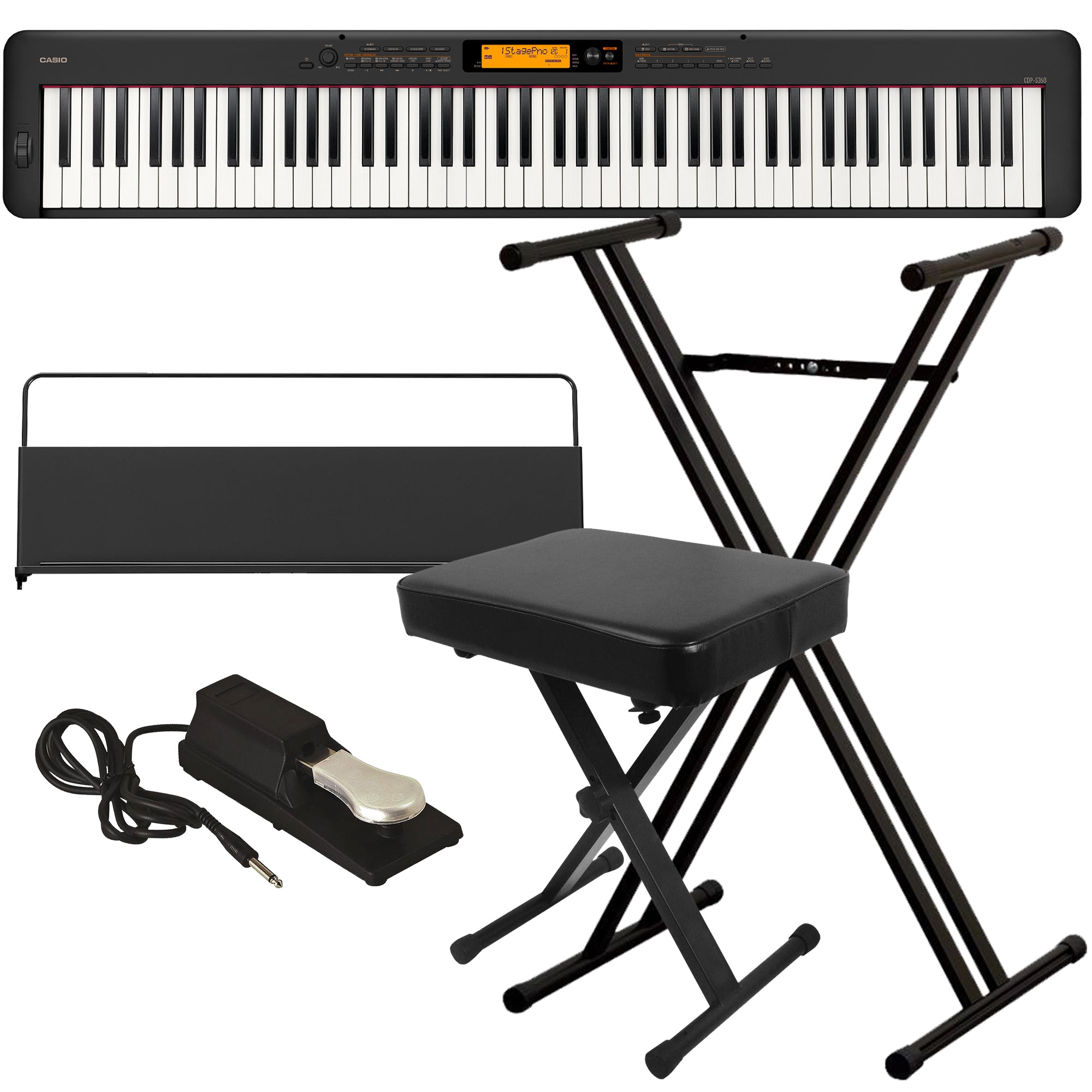 Casio CDP-S360 Compact Digital Piano - Black KEY ESSENTIALS BUNDLE