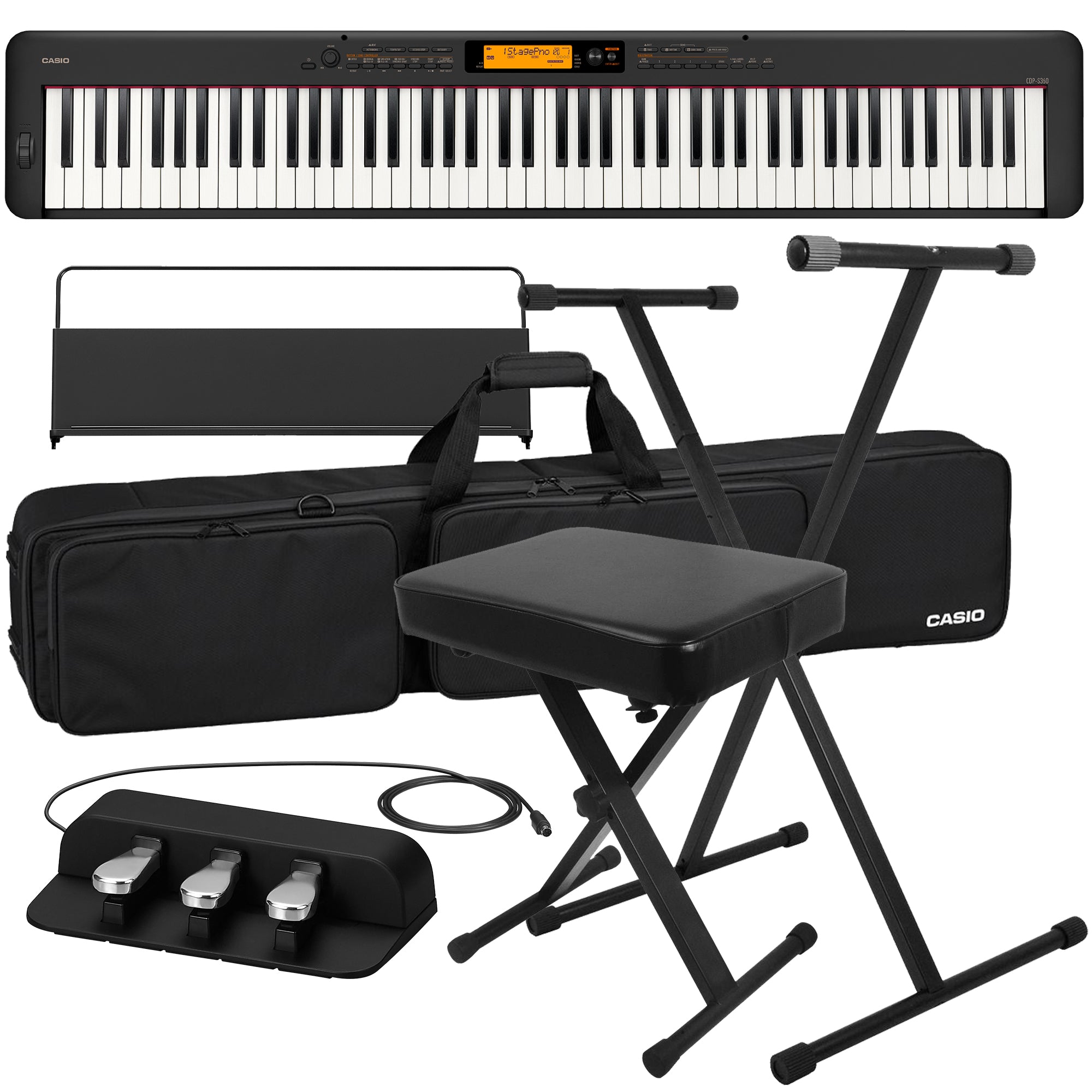 Casio CDP-S360 Compact Digital Piano - Black STAGE ESSENTIALS BUNDLE
