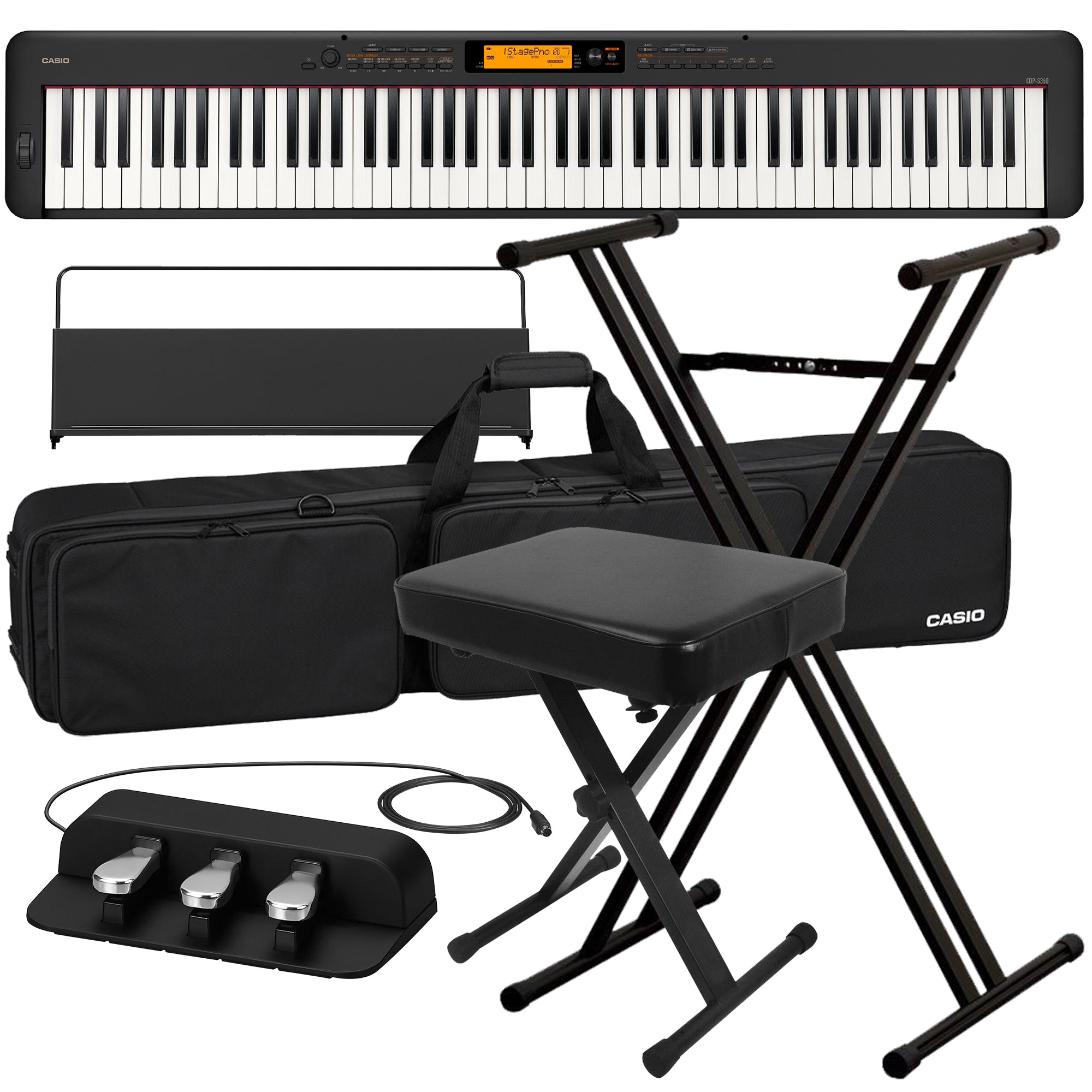 Casio CDP-S360 Compact Digital Piano - Black STAGE ESSENTIALS BUNDLE