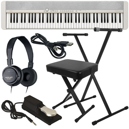 Collage of the Casio Casiotone CT-S1-76 Portable Keyboard - White KEY ESSENTIALS BUNDLE