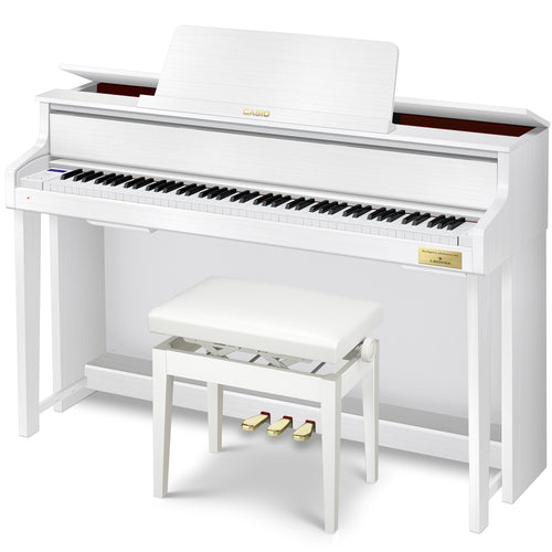 Casio Celviano Grand Hybrid GP-310 Digital Piano - Natural White Wood - Left angle with bench