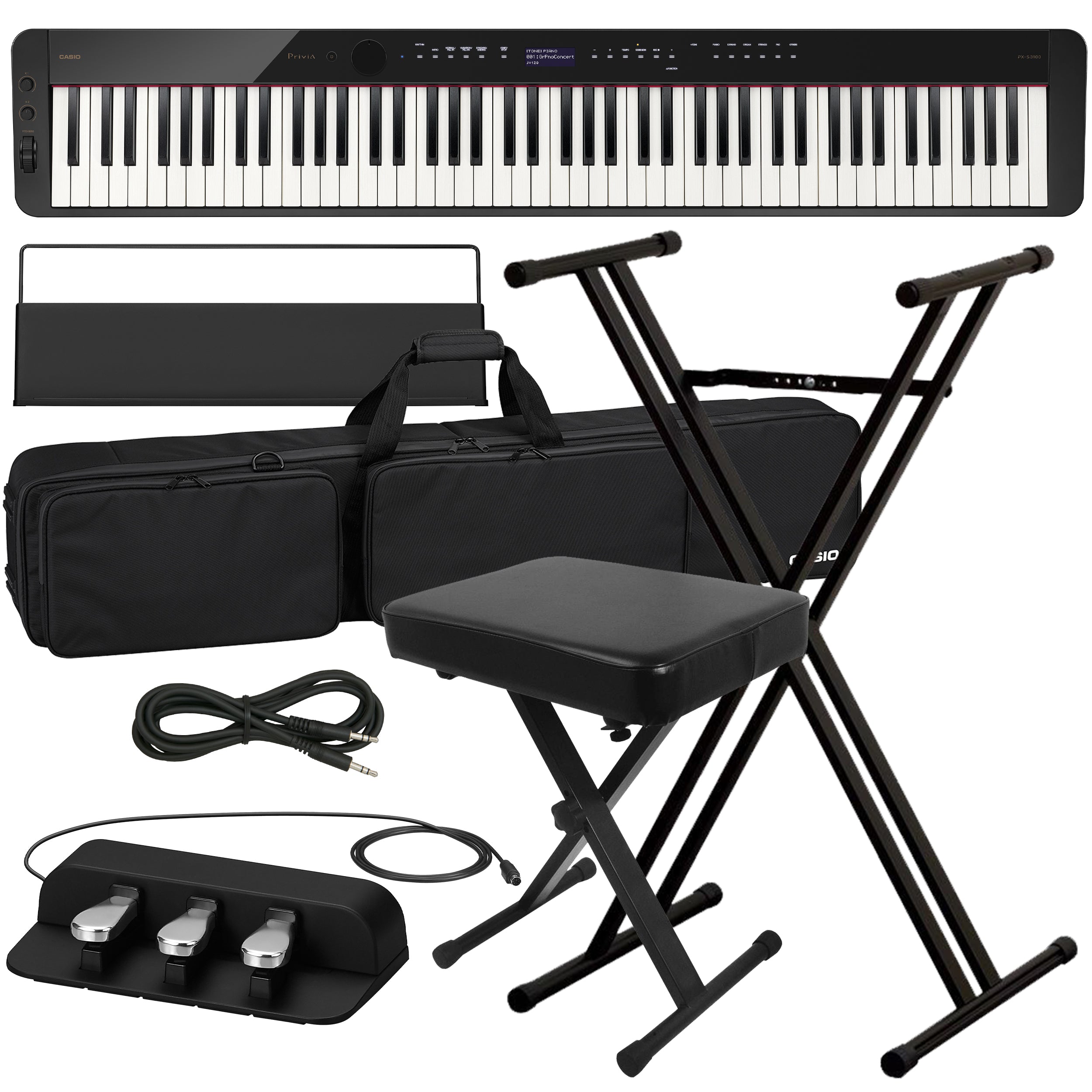 Casio PX-S3100 Digital Piano - Black STAGE ESSENTIALS BUNDLE