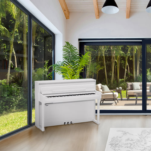 Yamaha Clavinova CLP-885 Digital Piano - Polished White in a stylish room