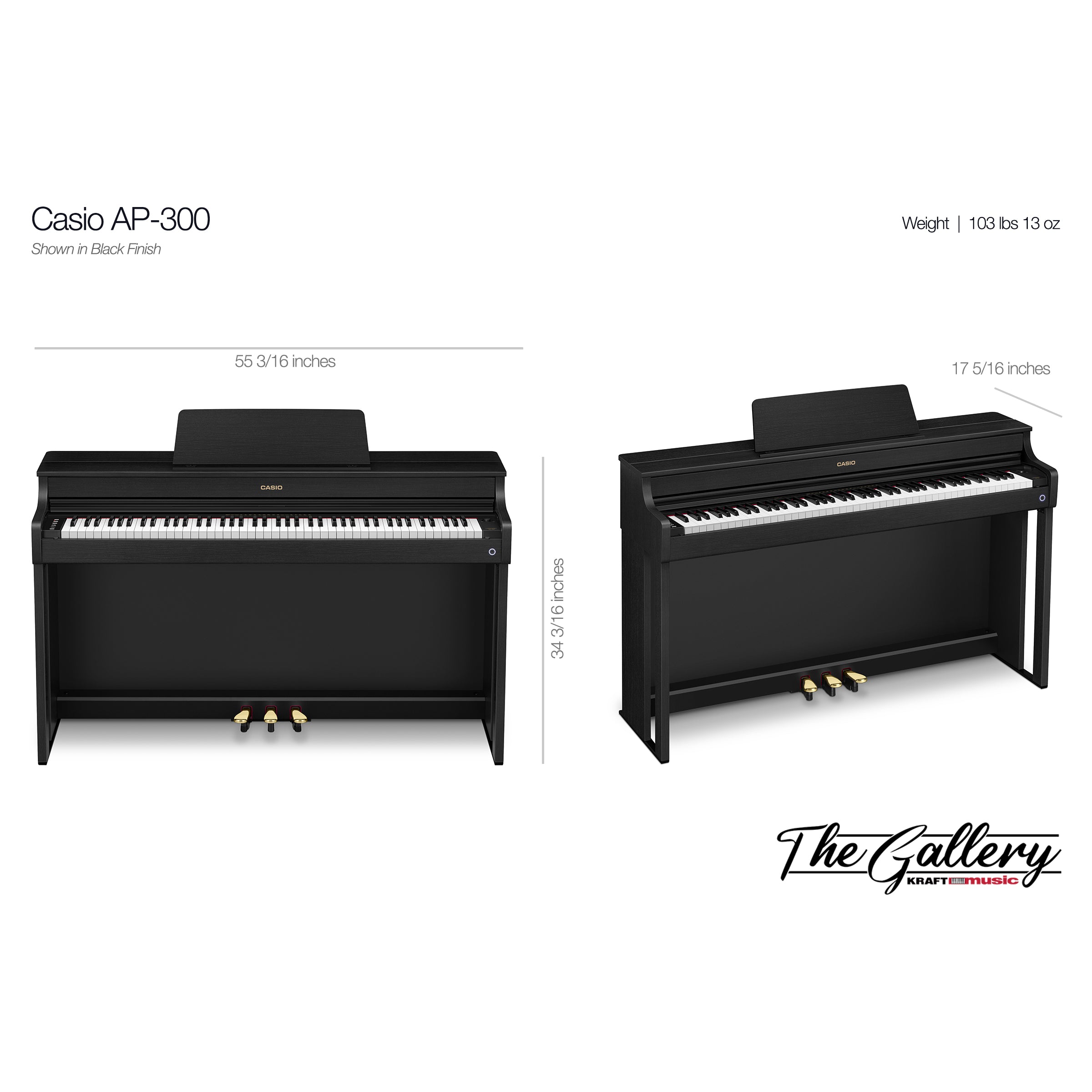 Casio Celviano AP-300 Digital Piano - Dimensions 