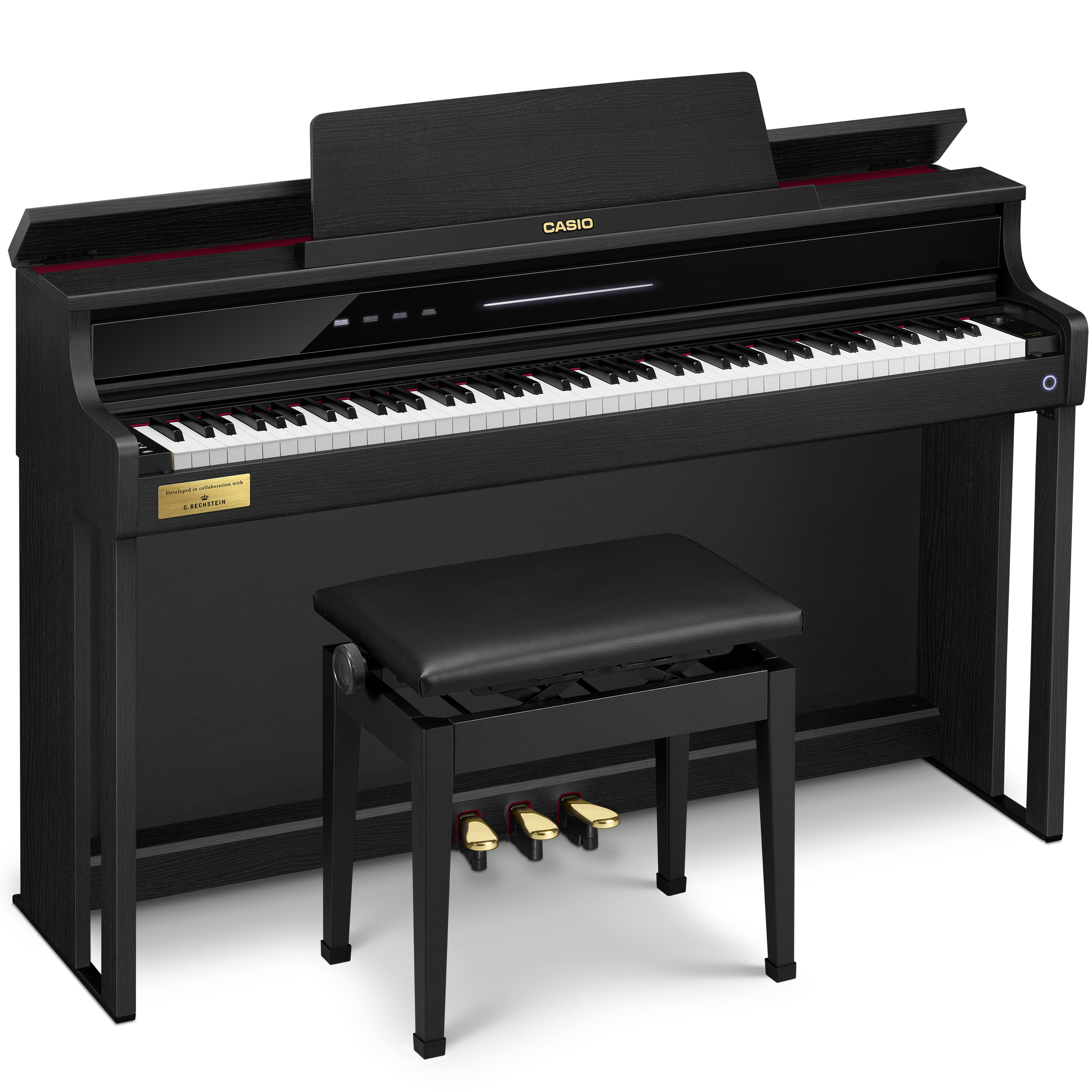 Casio Celviano AP-750 Digital Piano - Black - with lid open and bench