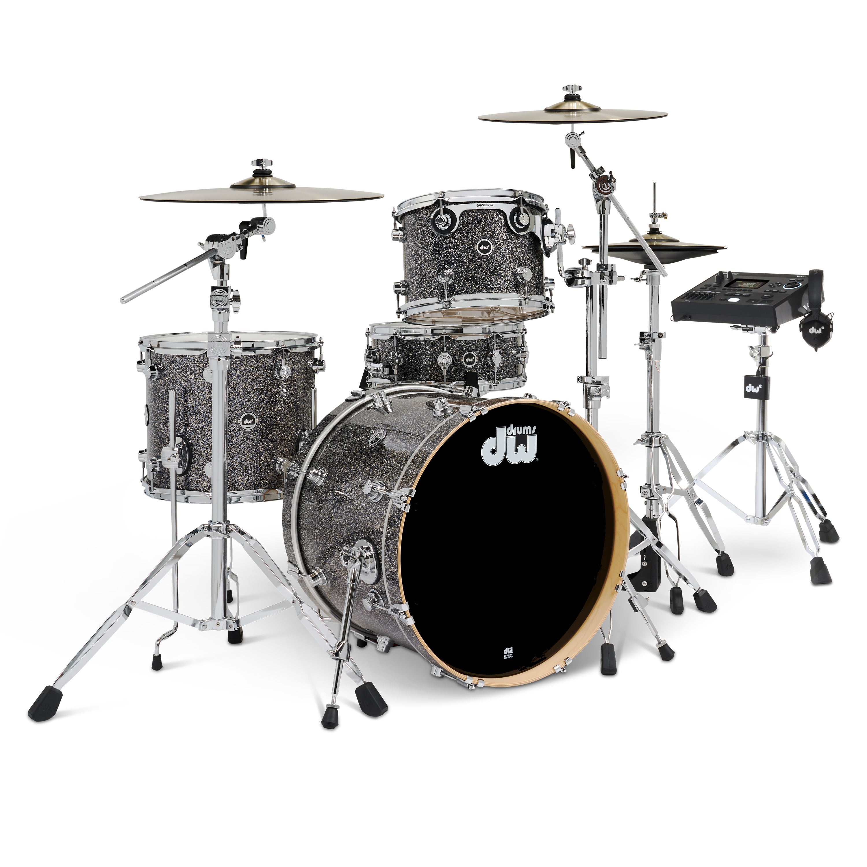 Drum Workshop DWe 4pc Kit with V51 Module and DWe Cymbals - Black Galaxy, View 1