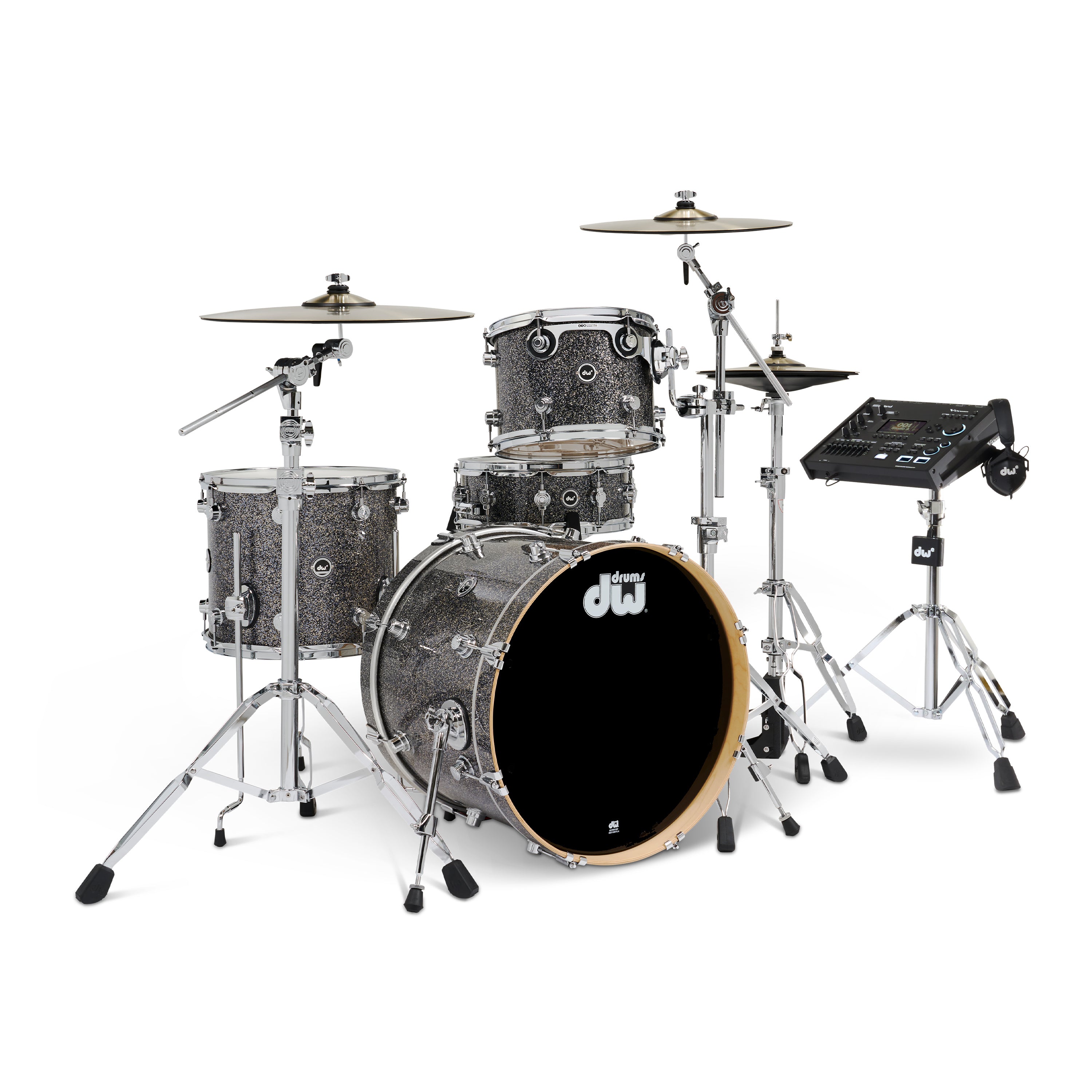 Drum Workshop DWe 4pc Kit with V71 Module and DWe Cymbals - Black Galaxy, View 1