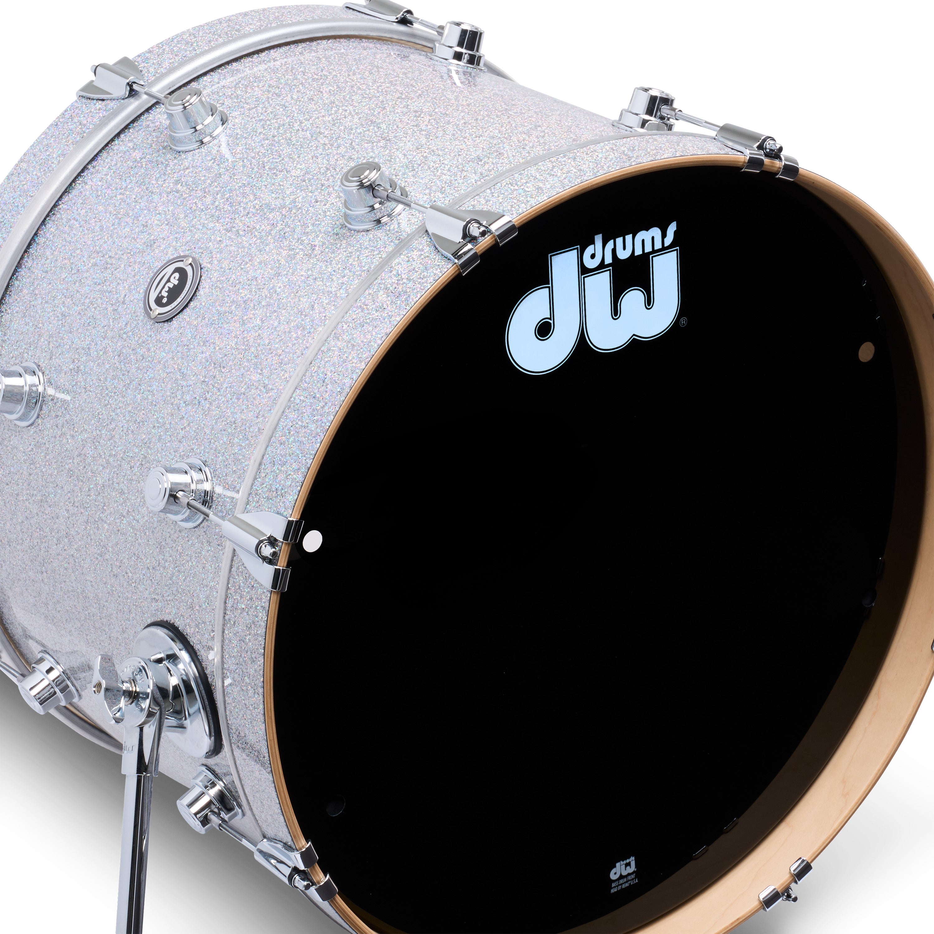 Drum with a black head featuring the DW Drums logo on a white background