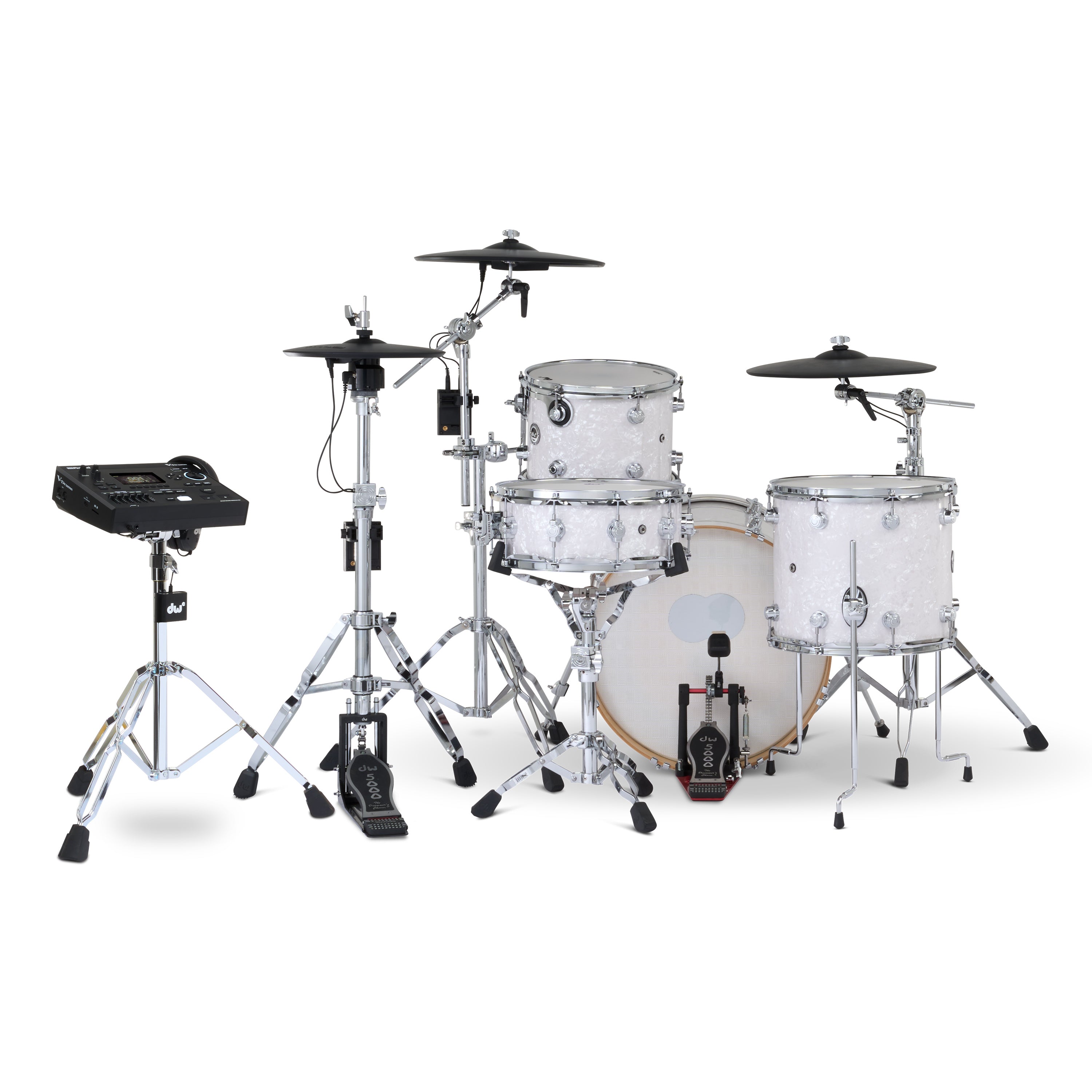 Drum Workshop DWe 4pc Kit with V51 Module and Roland Cymbals - White Marine Pearl, View 2