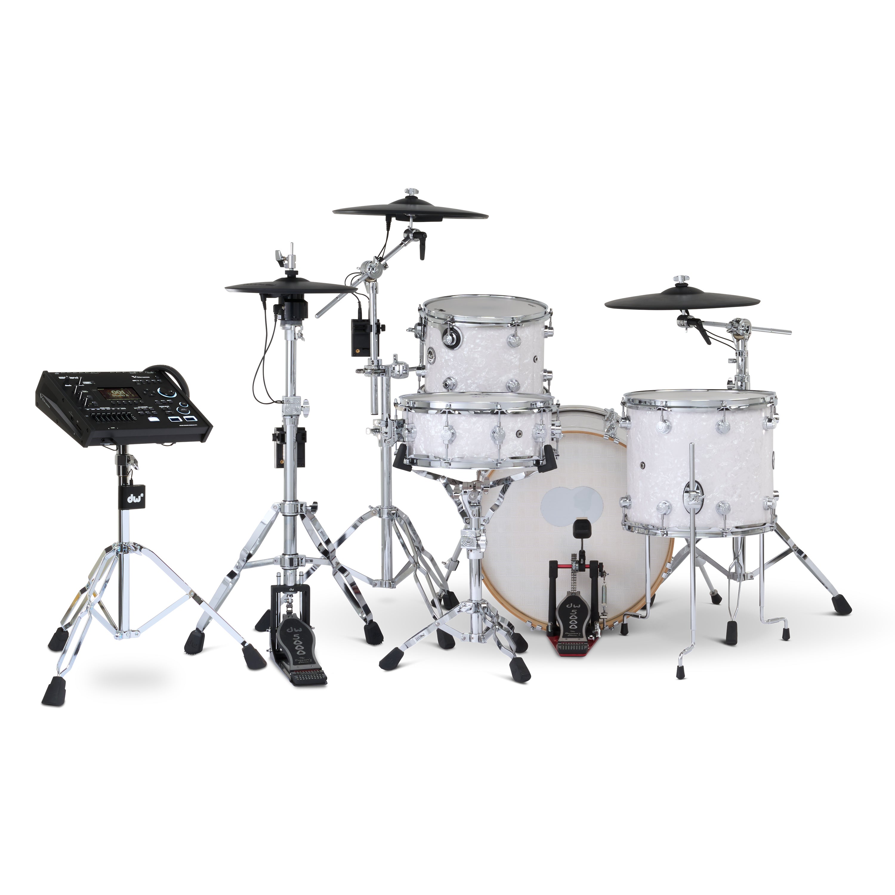 Drum Workshop DWe 4pc Kit with V71 Module and Roland Cymbals - White Marine Pearl, View 2
