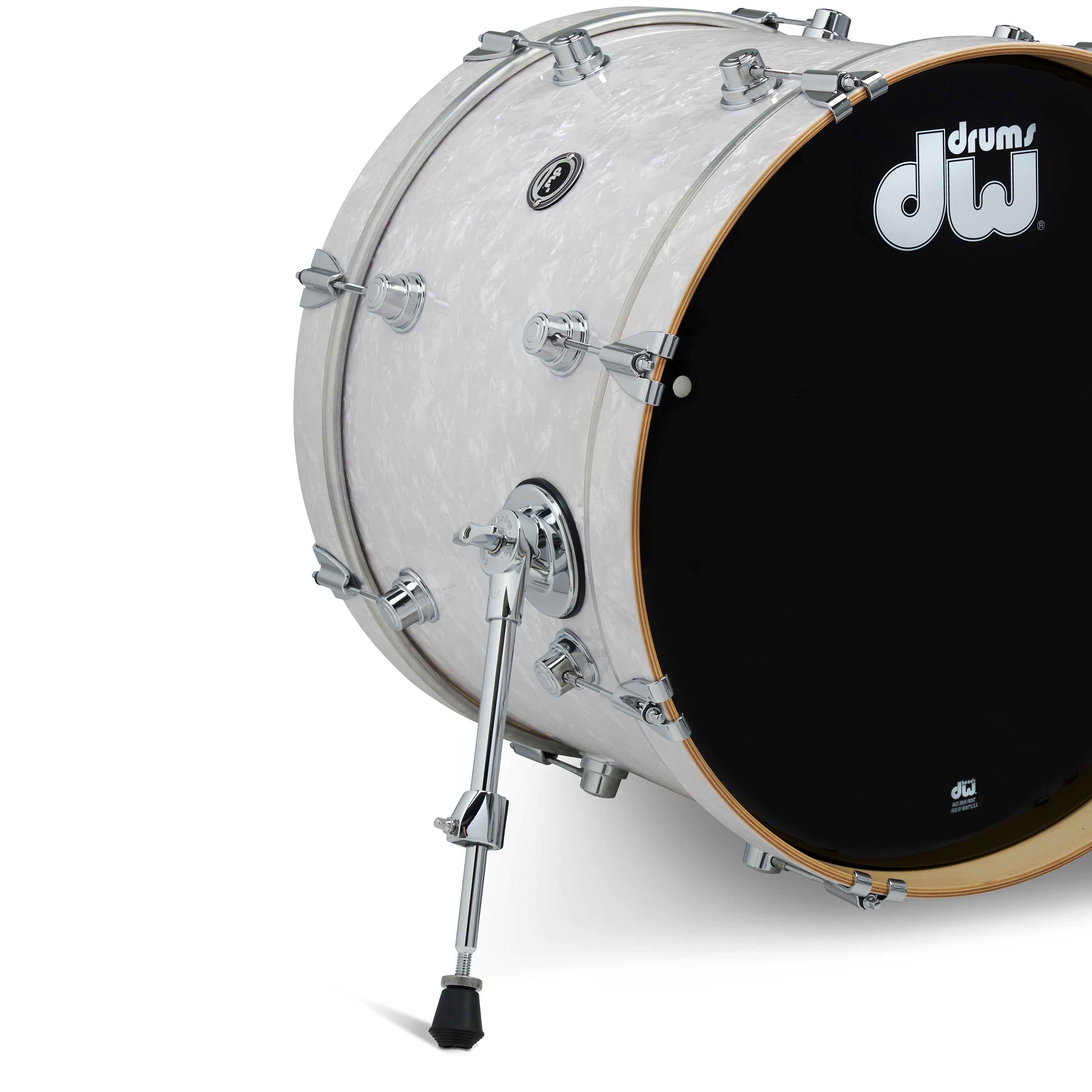 bass drum in white marine pearl finish, view 2