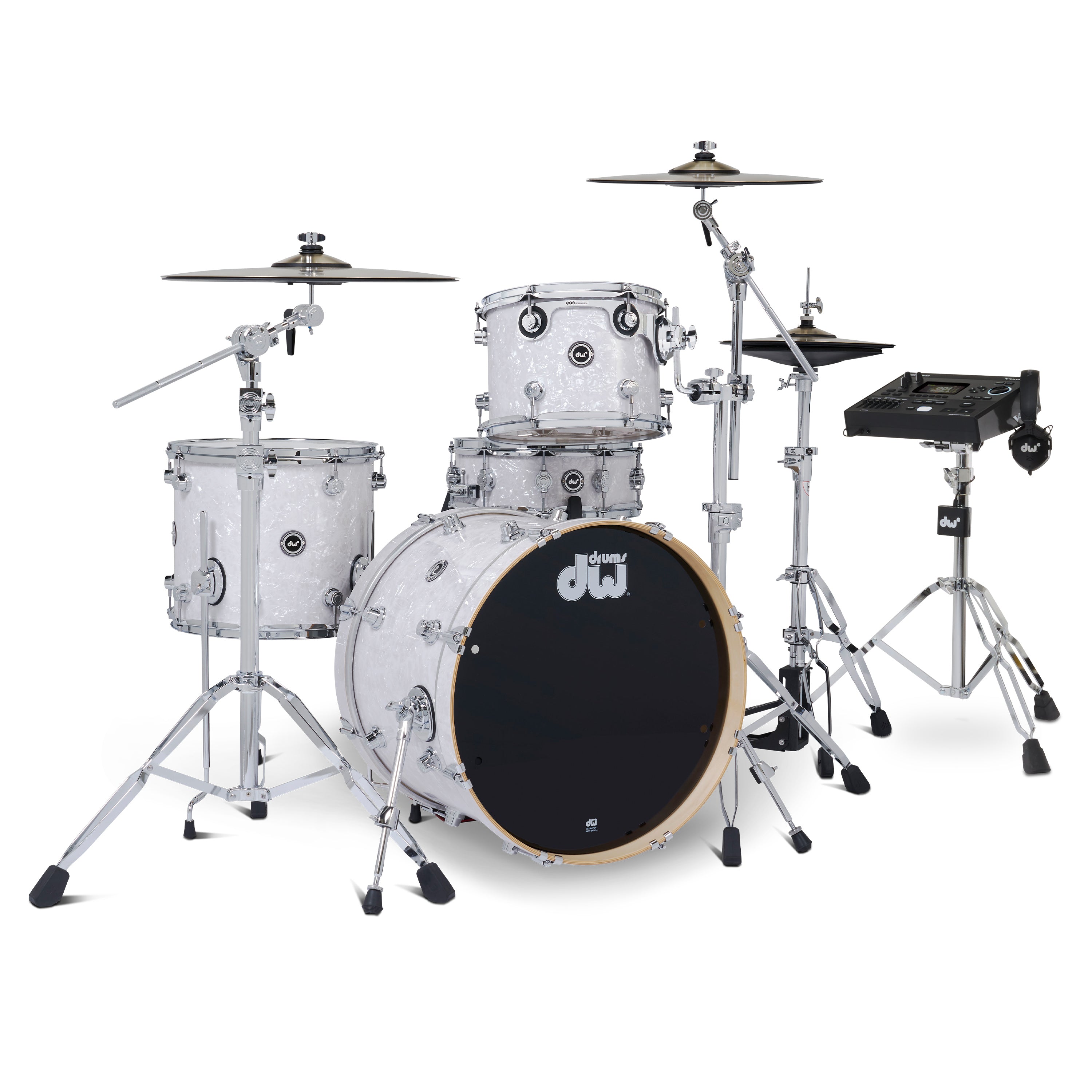 Drum Workshop DWe 4pc Kit with V51 Module and DWe Cymbals - White Marine Pearl, View 1