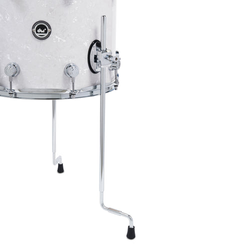 Floor tom in White Marine Pearl finish with chrome hardware