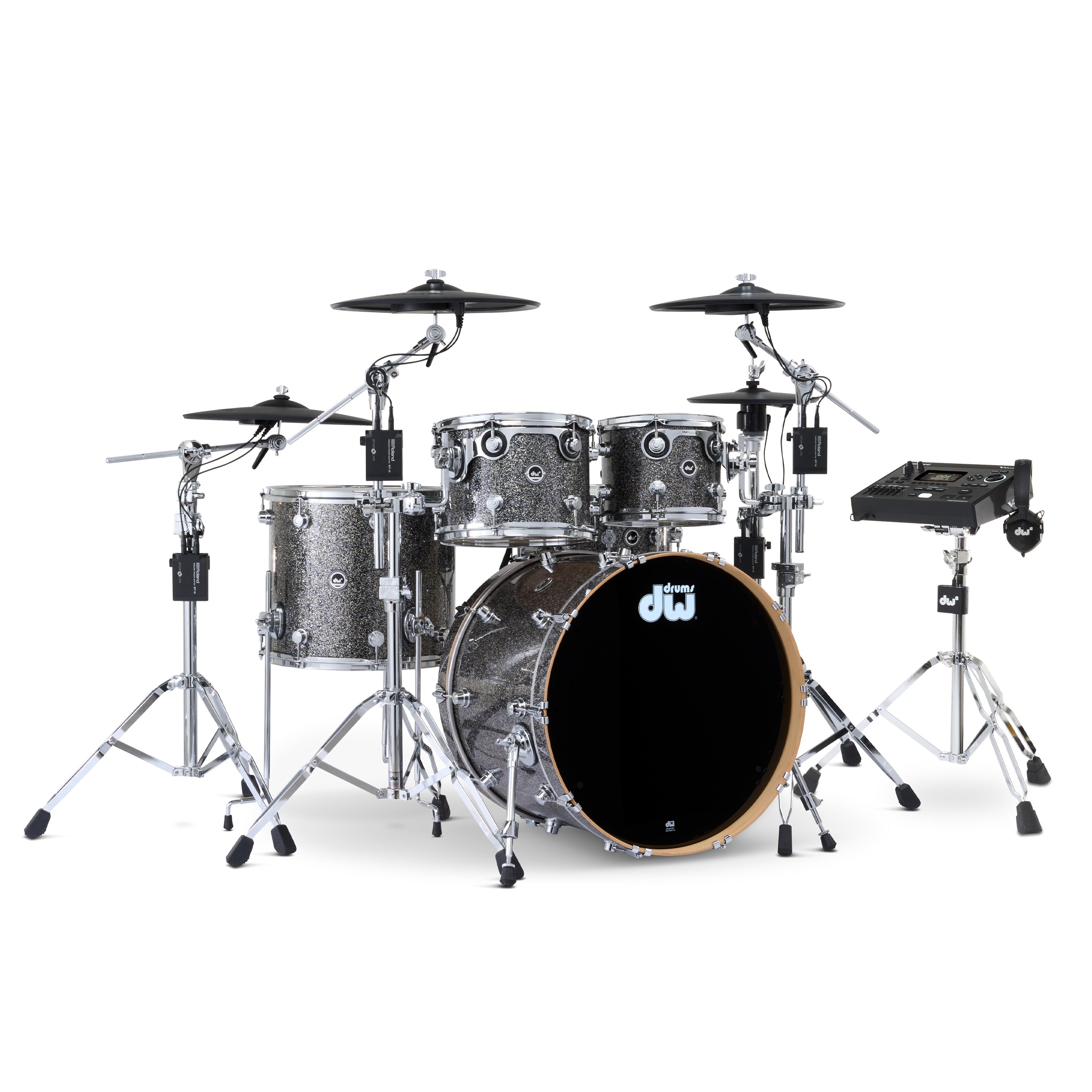 Drum Workshop DWe 5pc Kit with V51 Module and Roland Cymbals - Black Galaxy, View 1