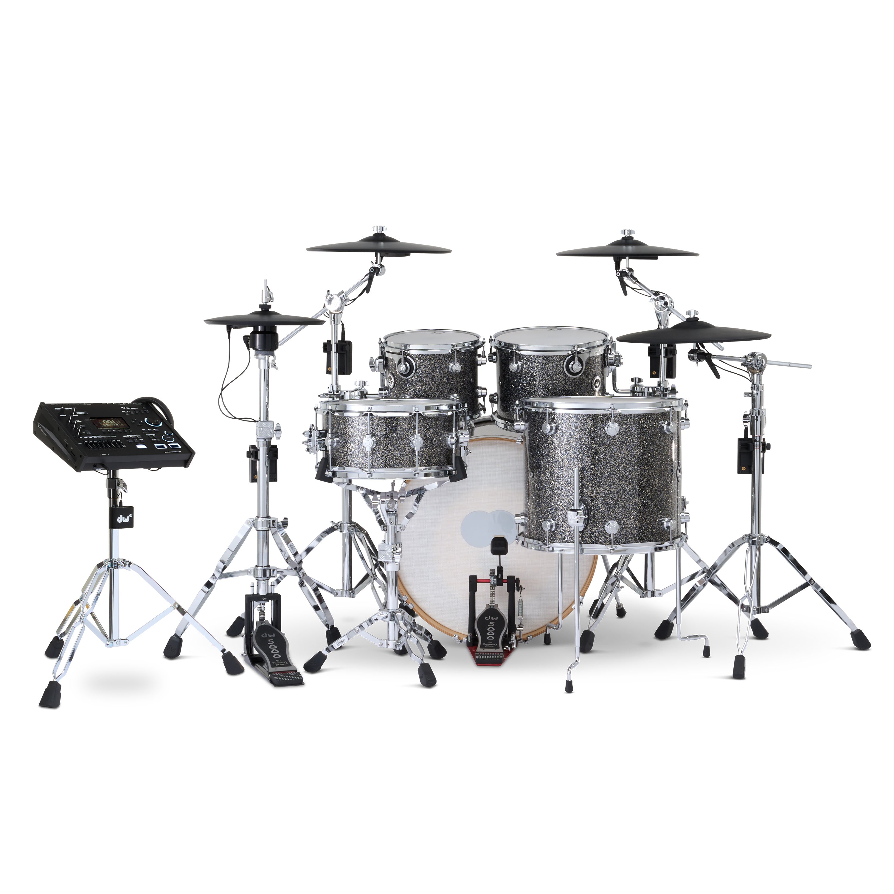 Drum Workshop DWe 5pc Kit with V71 Module and Roland Cymbals - Black Galaxy, View 2