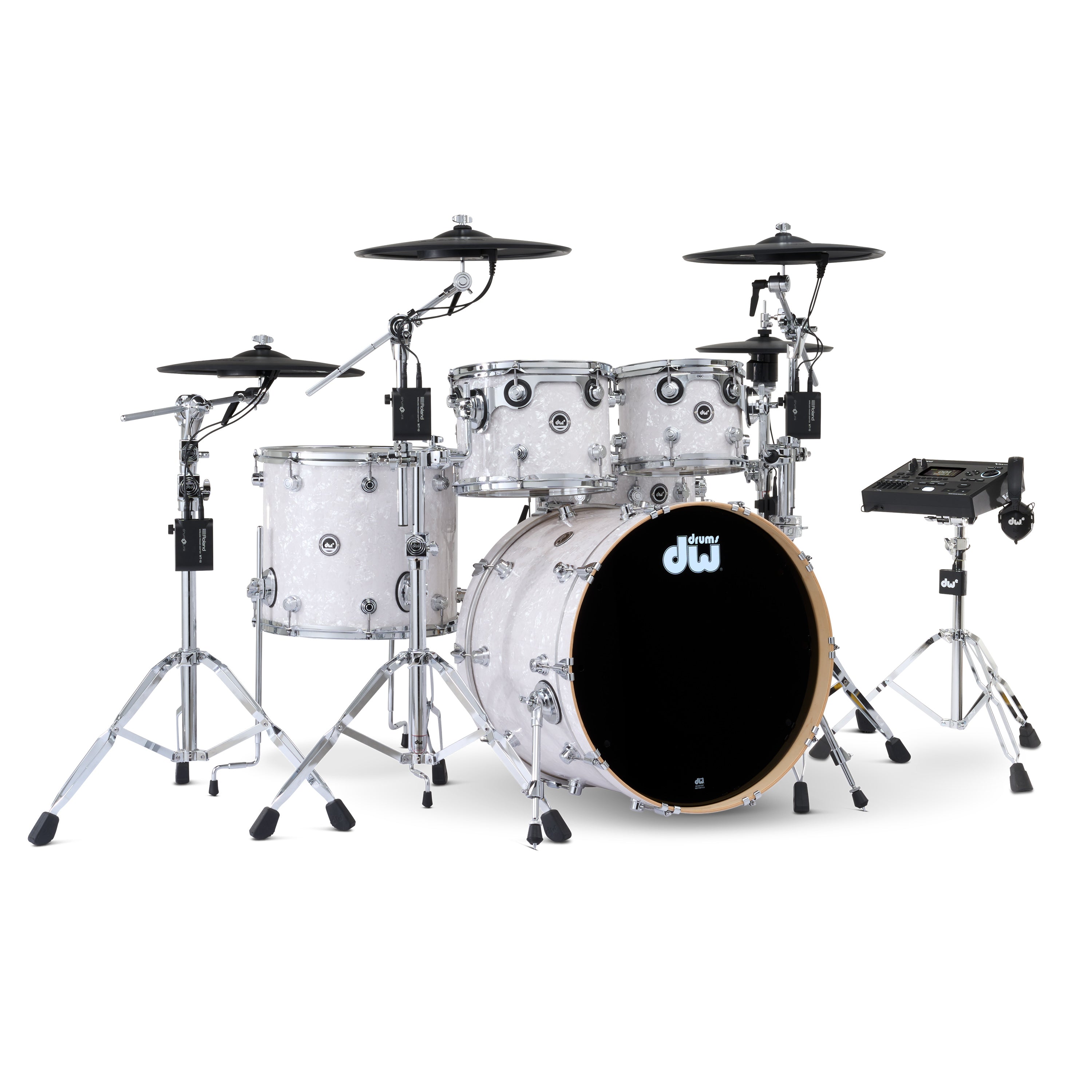 Drum Workshop DWe 5pc Kit with V51 Module and Roland Cymbals - White Marine Pearl, View 1