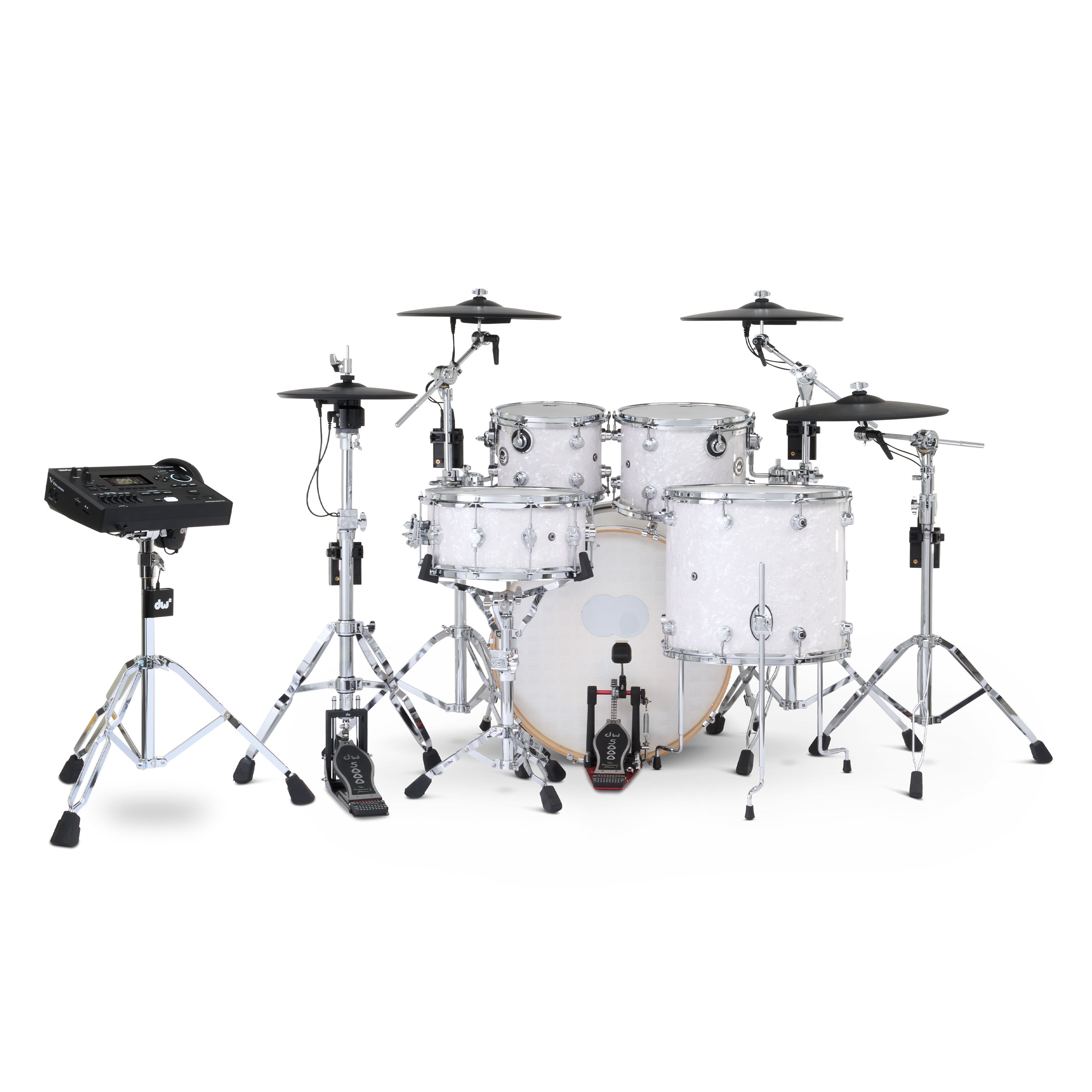 Drum Workshop DWe 5pc Kit with V51 Module and Roland Cymbals - White Marine Pearl, View 2