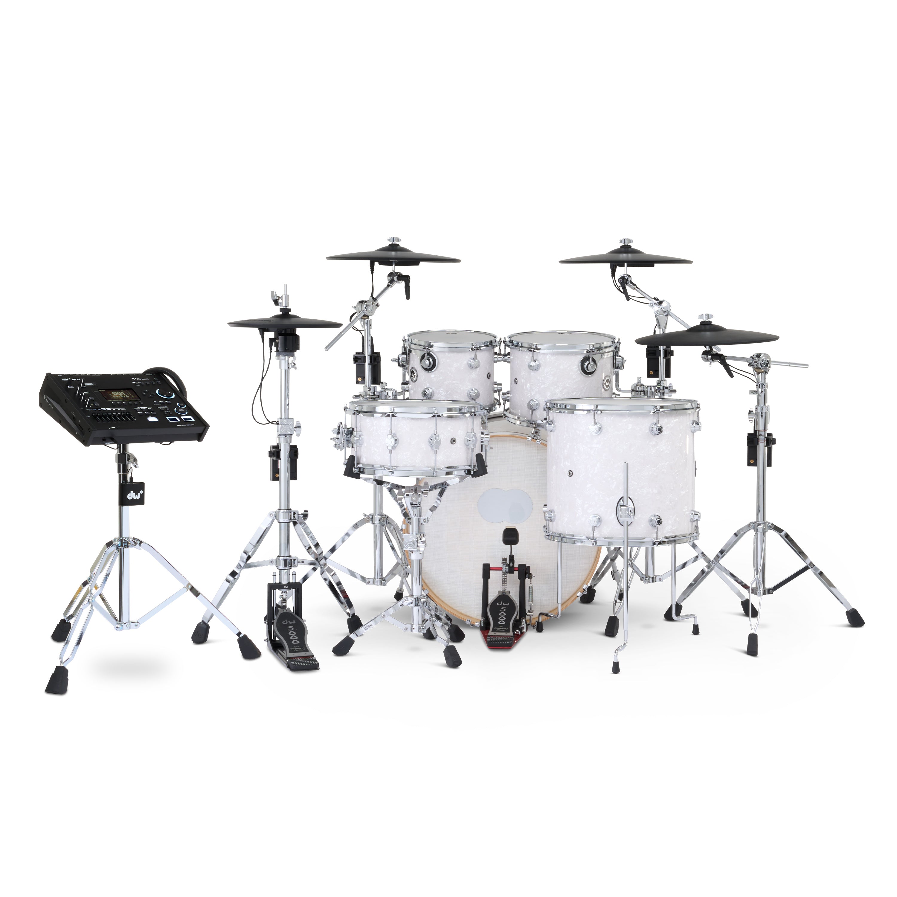 Drum Workshop DWe 5pc Kit with V71 Module and Roland Cymbals - White Marine Pearl, View 2