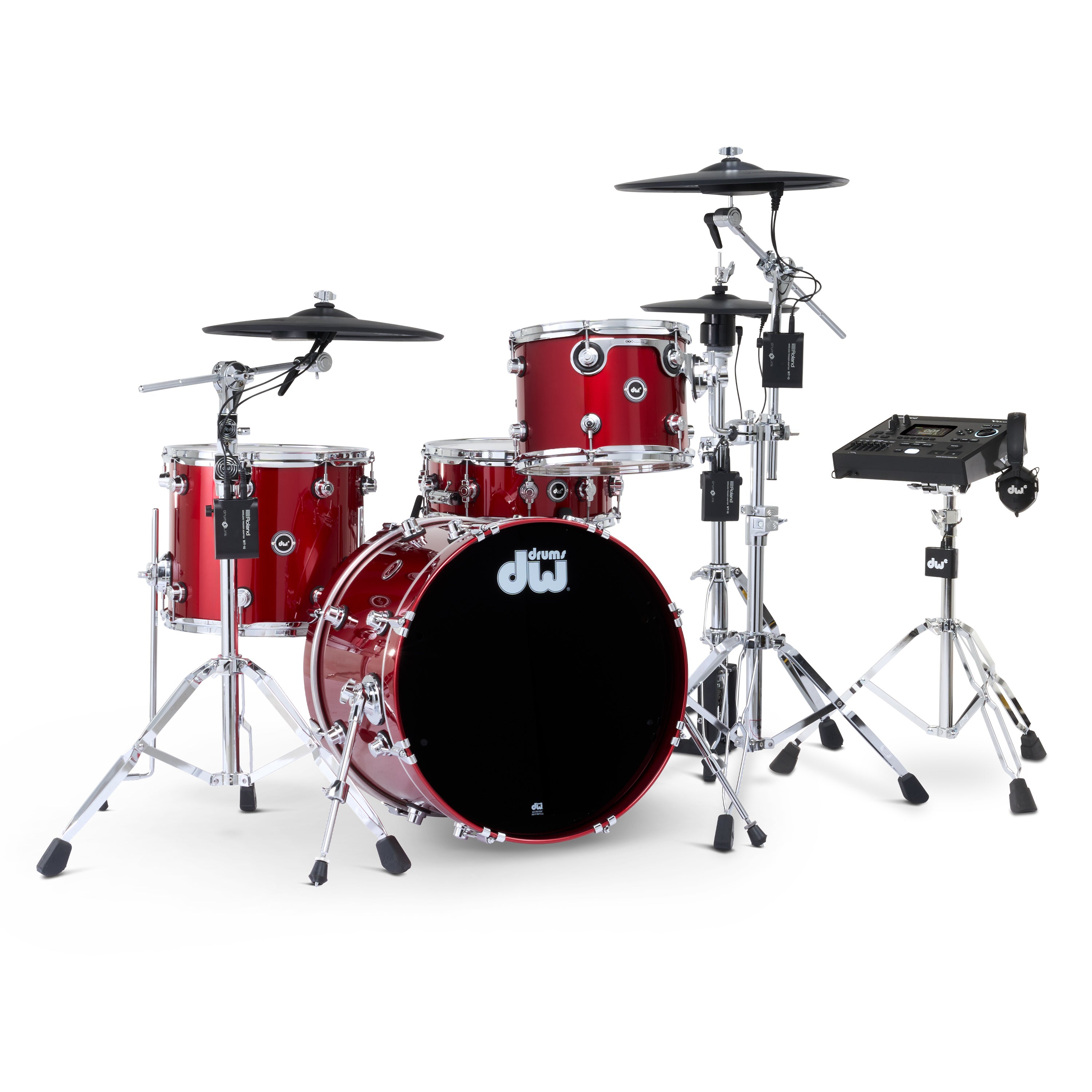 Drum Workshop DWe 4pc Kit with V51 Module and Roland Cymbals - Black Cherry Metallic, View 1