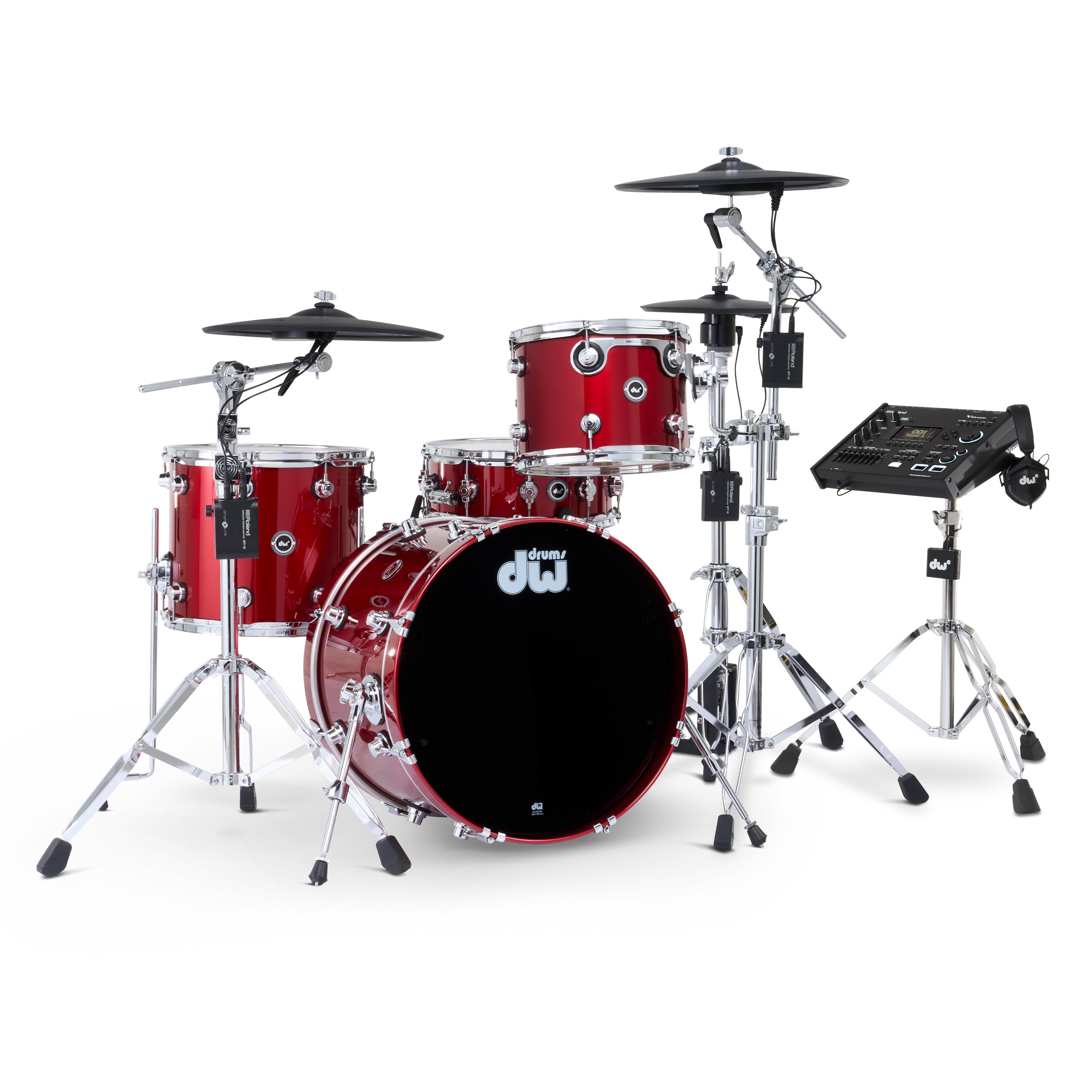Drum Workshop DWe 4pc Kit with V71 Module and Roland Cymbals - Black Cherry Metallic