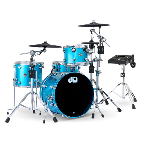 Drum Workshop DWe 4pc Kit with V51 Module and Roland Cymbals - Laser Blue Metallic, View 1