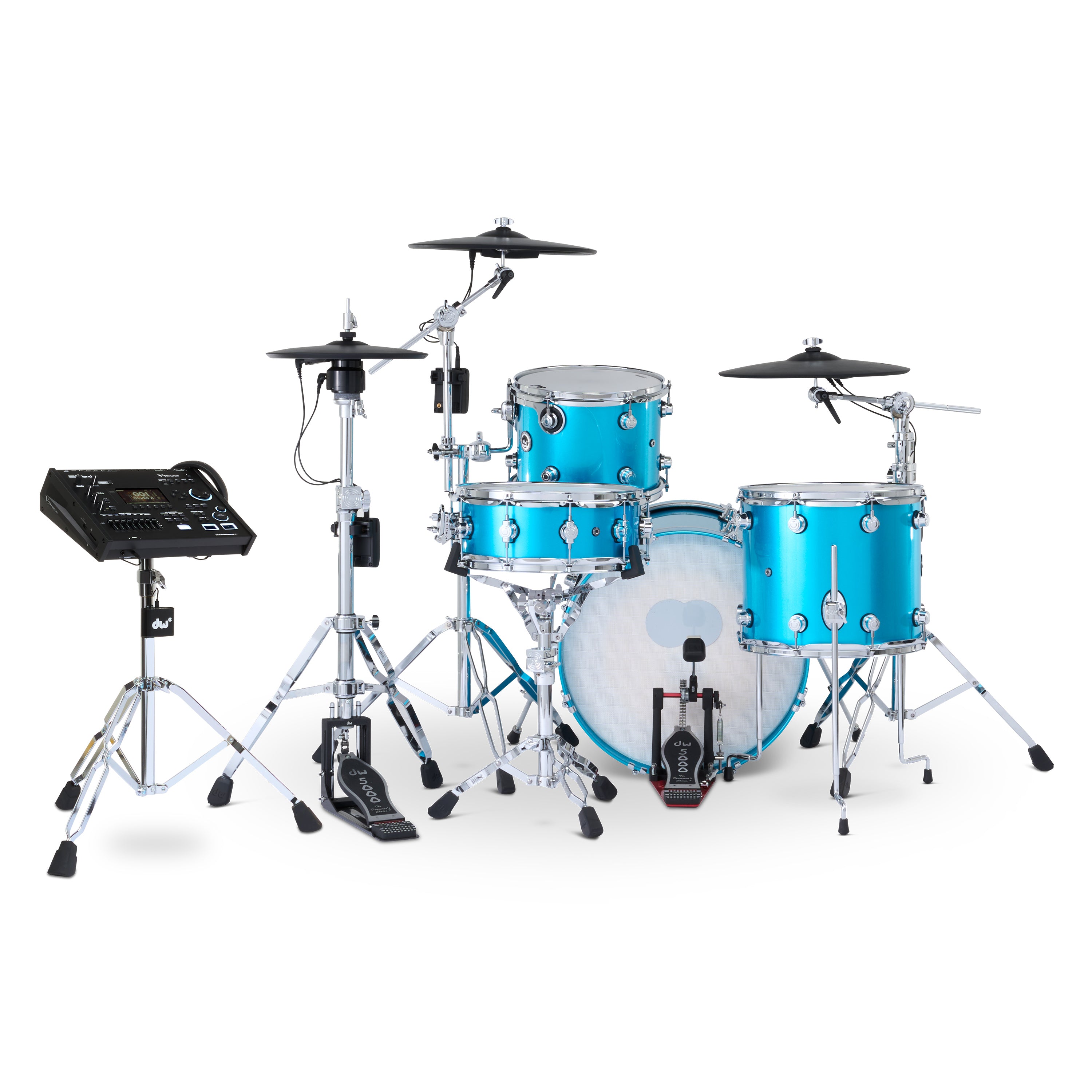 Drum Workshop DWe 4pc Kit with V71 Module and Roland Cymbals - Laser Blue Metallic, View 2