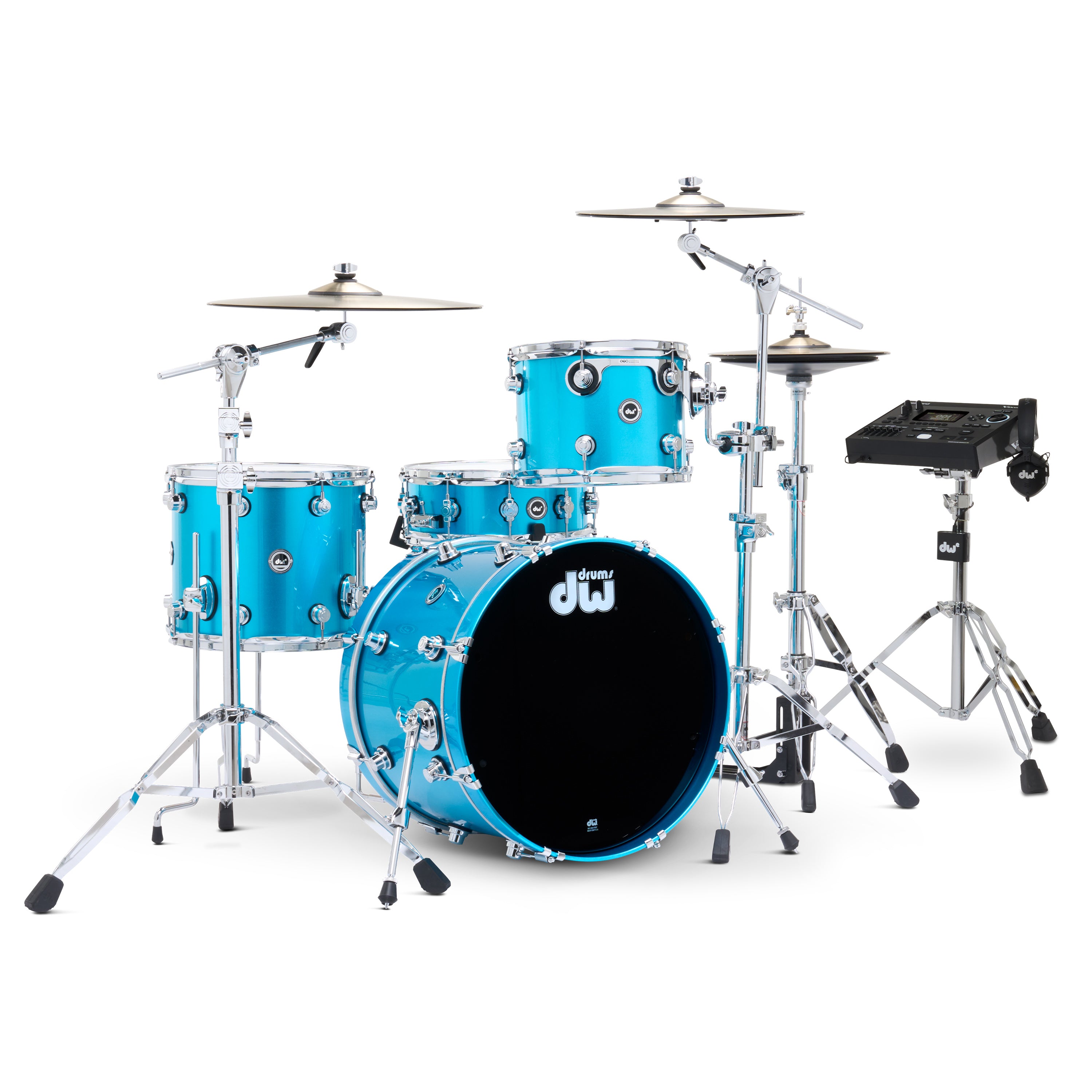 Drum Workshop DWe 4pc Kit with V51 Module and DWe Cymbals - Laser Blue Metallic, View 1