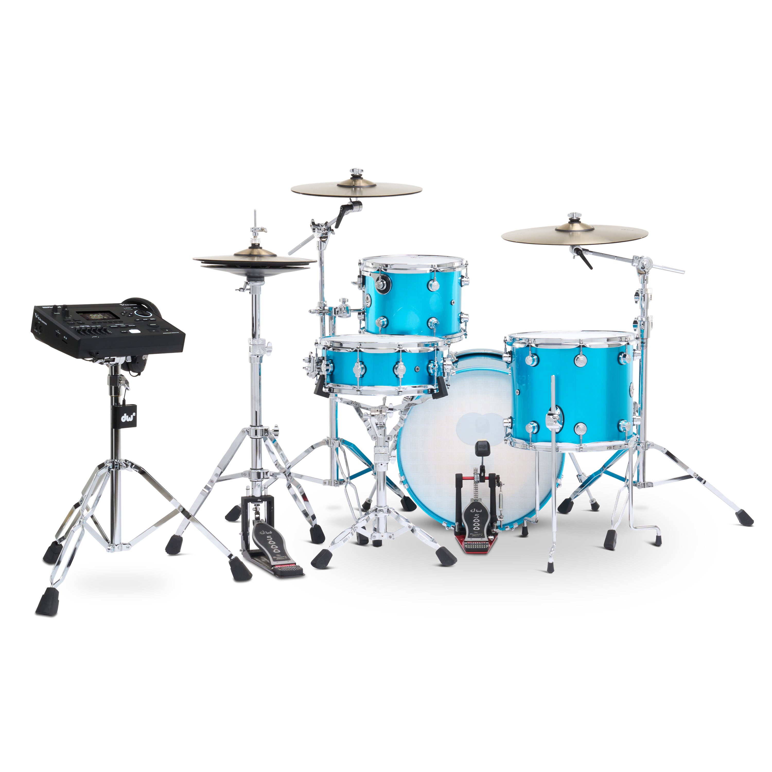 Drum Workshop DWe 4pc Kit with V51 Module and DWe Cymbals - Laser Blue Metallic, View 2