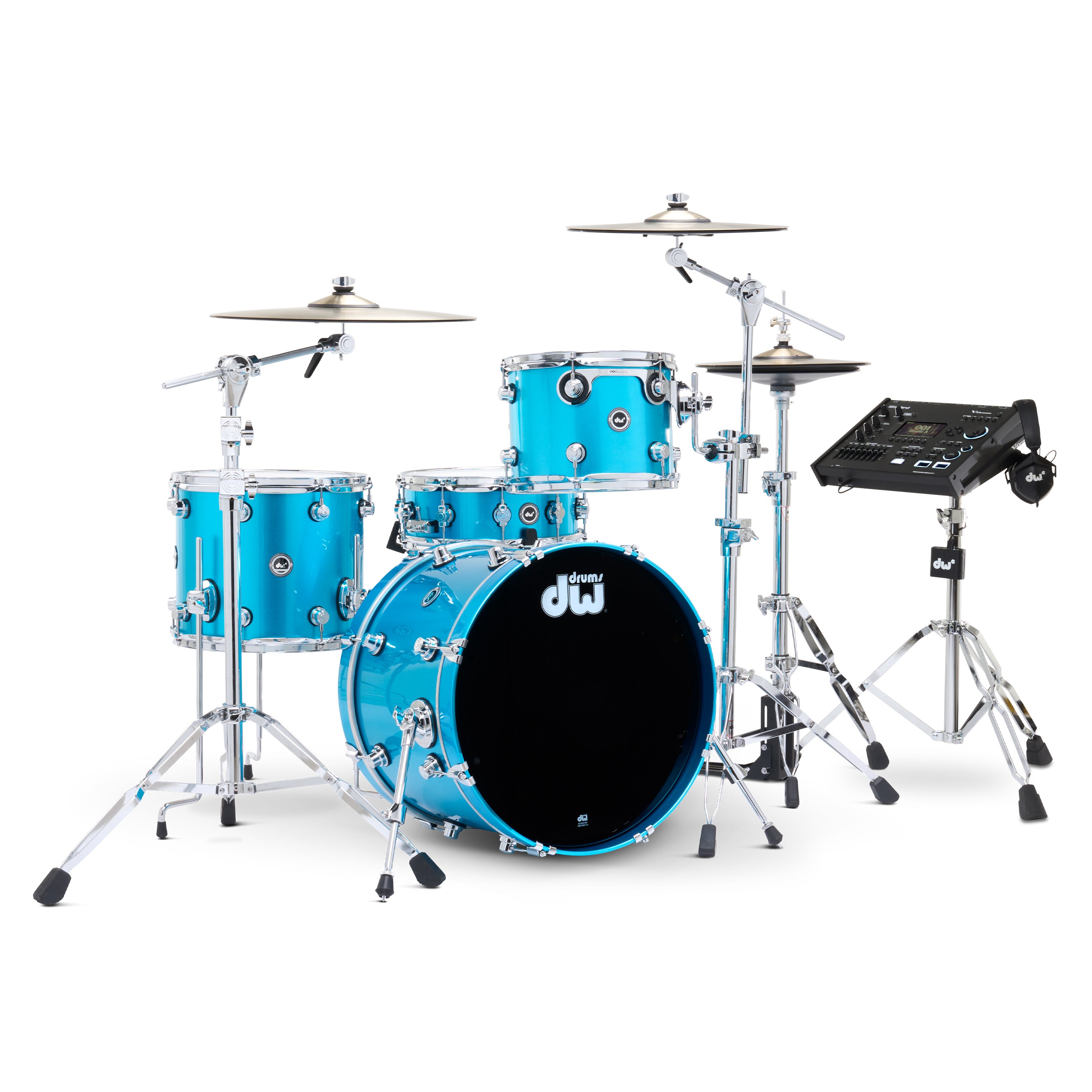 Drum Workshop DWe 4pc Kit with V71 Module and DWe Cymbals - Laser Blue Metallic, View 1