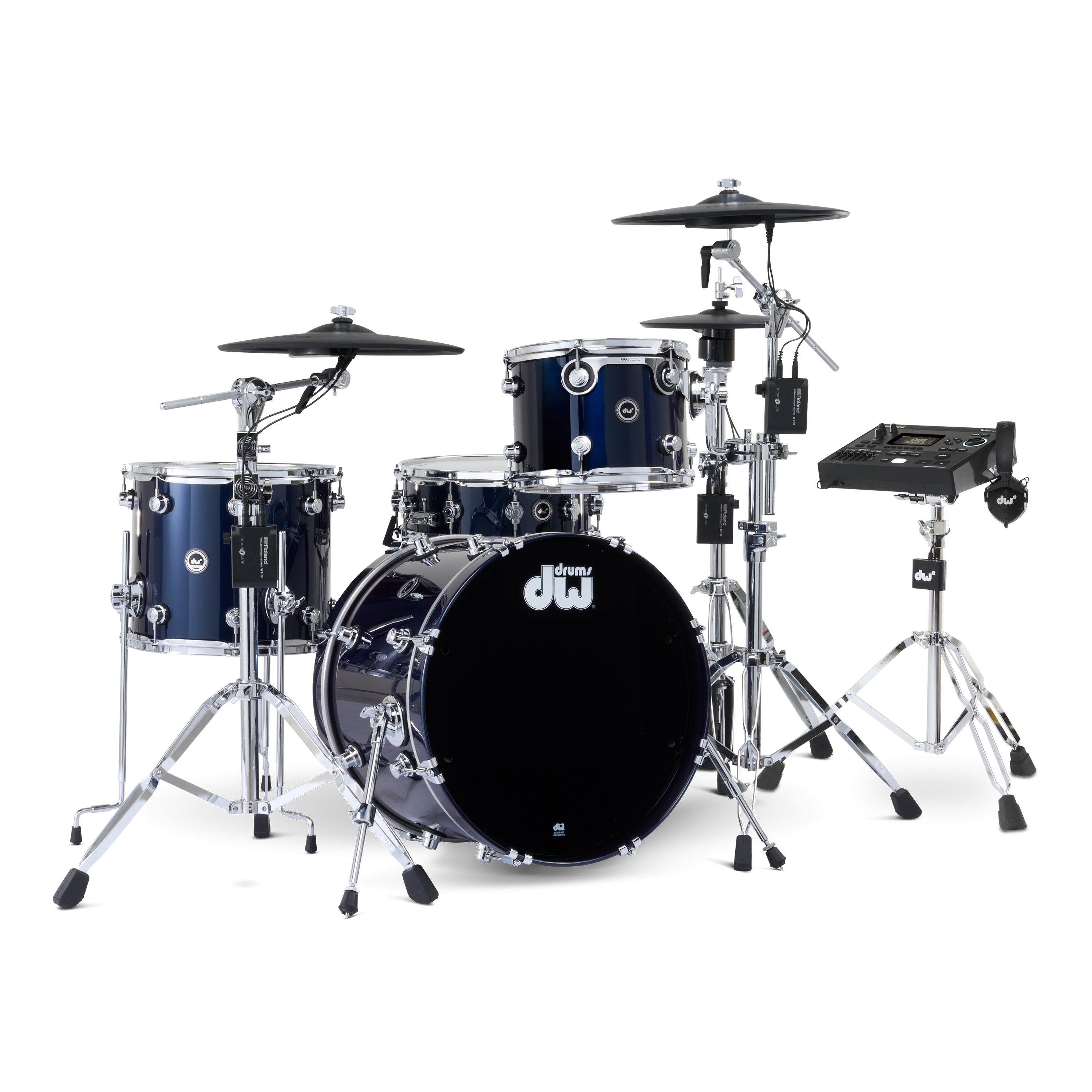 Drum Workshop DWe 4pc Kit with V51 Module and Roland Cymbals - Midnight Blue Metallic, View 1