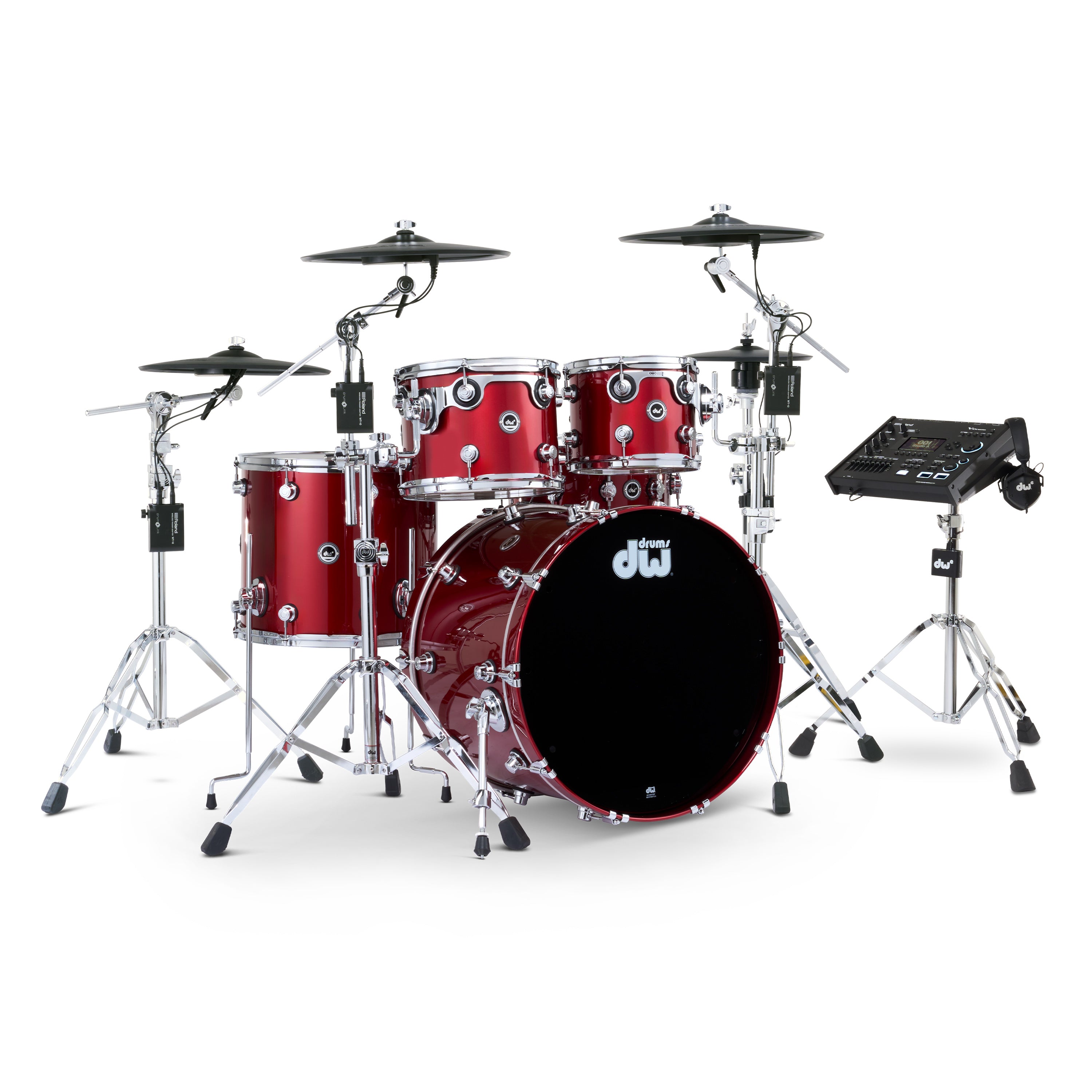 Drum Workshop DWe 5pc Kit with V71 Module and Roland Cymbals - Black Cherry Metallic, View 1