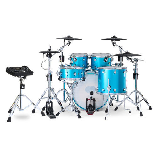 Drum Workshop DWe 5pc Kit with V51 Module and Roland Cymbals - Laser Blue Metallic, View 2