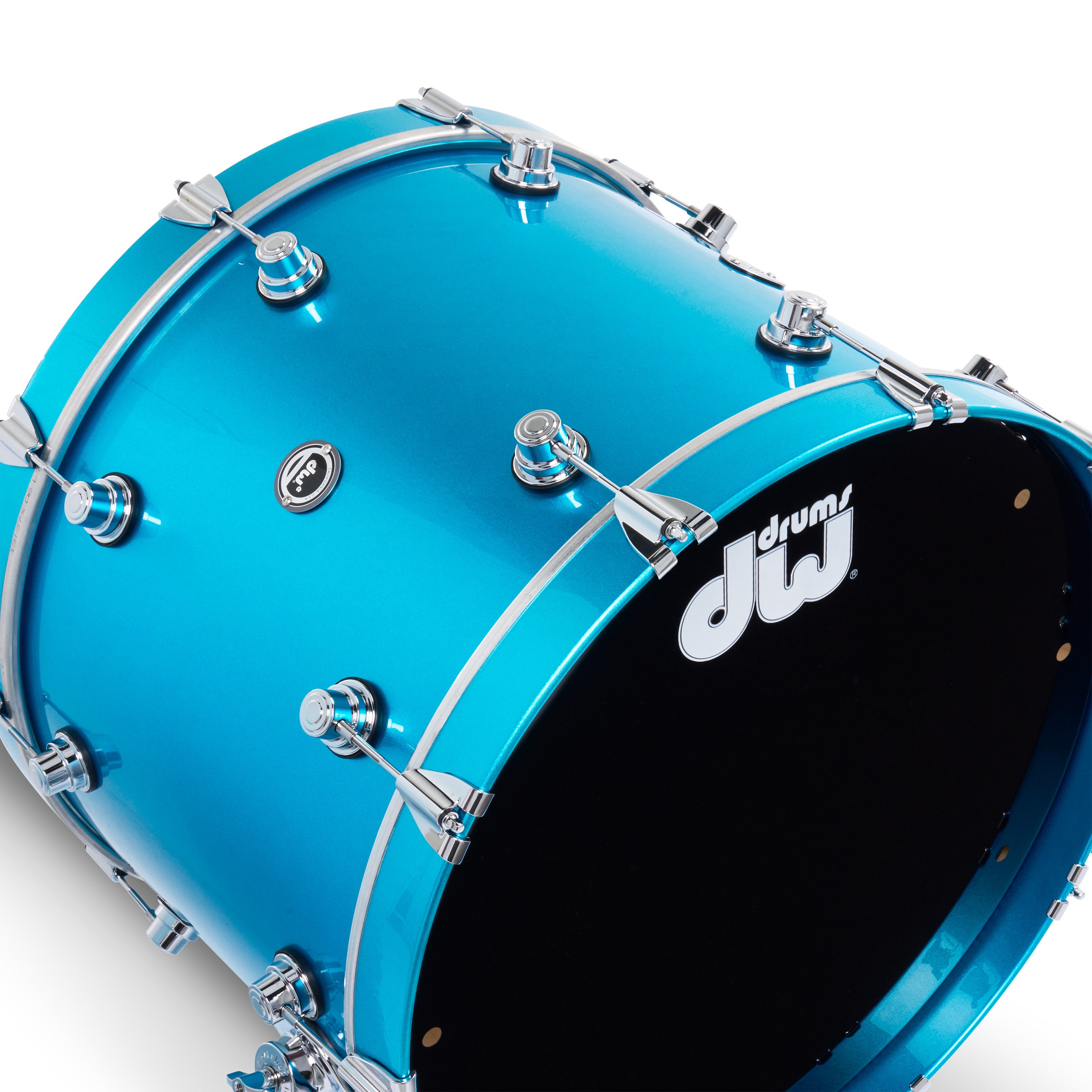 Bass Drum with Laser Blue Metallic finish and chrome hardware, view 2