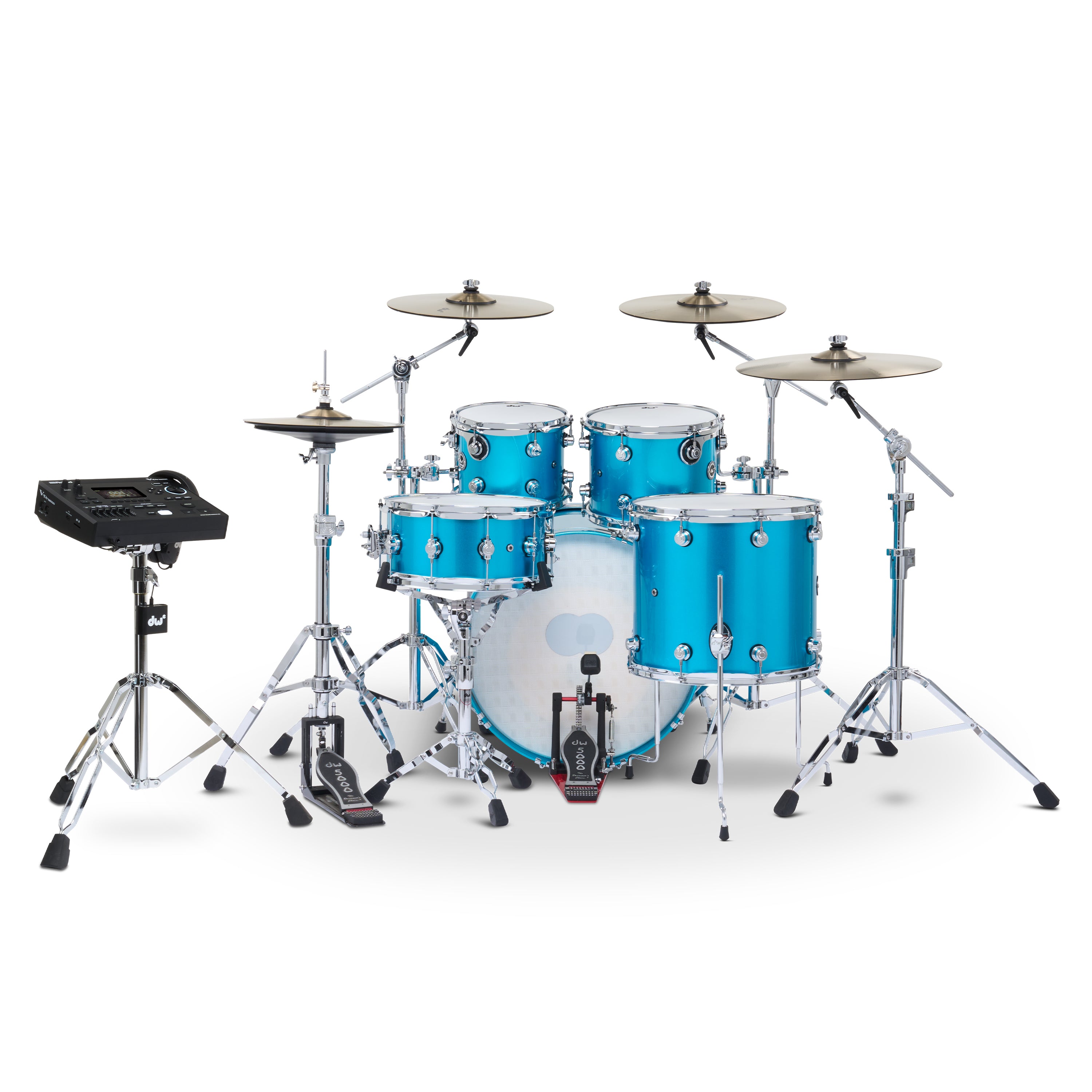 Drum Workshop DWe 5pc Kit with V51 Module and DWe Cymbals - Laser Blue Metallic, View 2