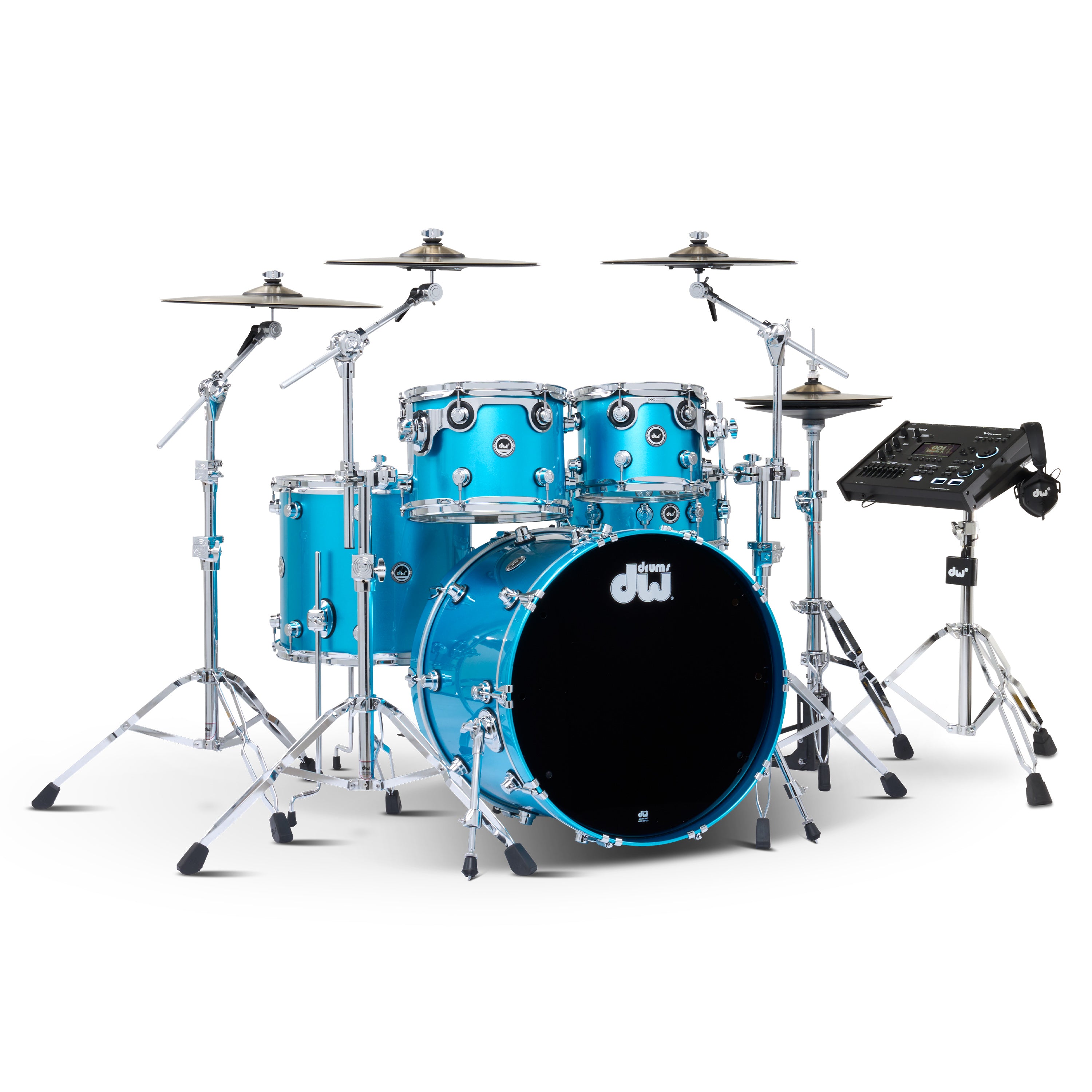 Drum Workshop DWe 5pc Kit with V71 Module and DWe Cymbals - Laser Blue Metallic, View 1