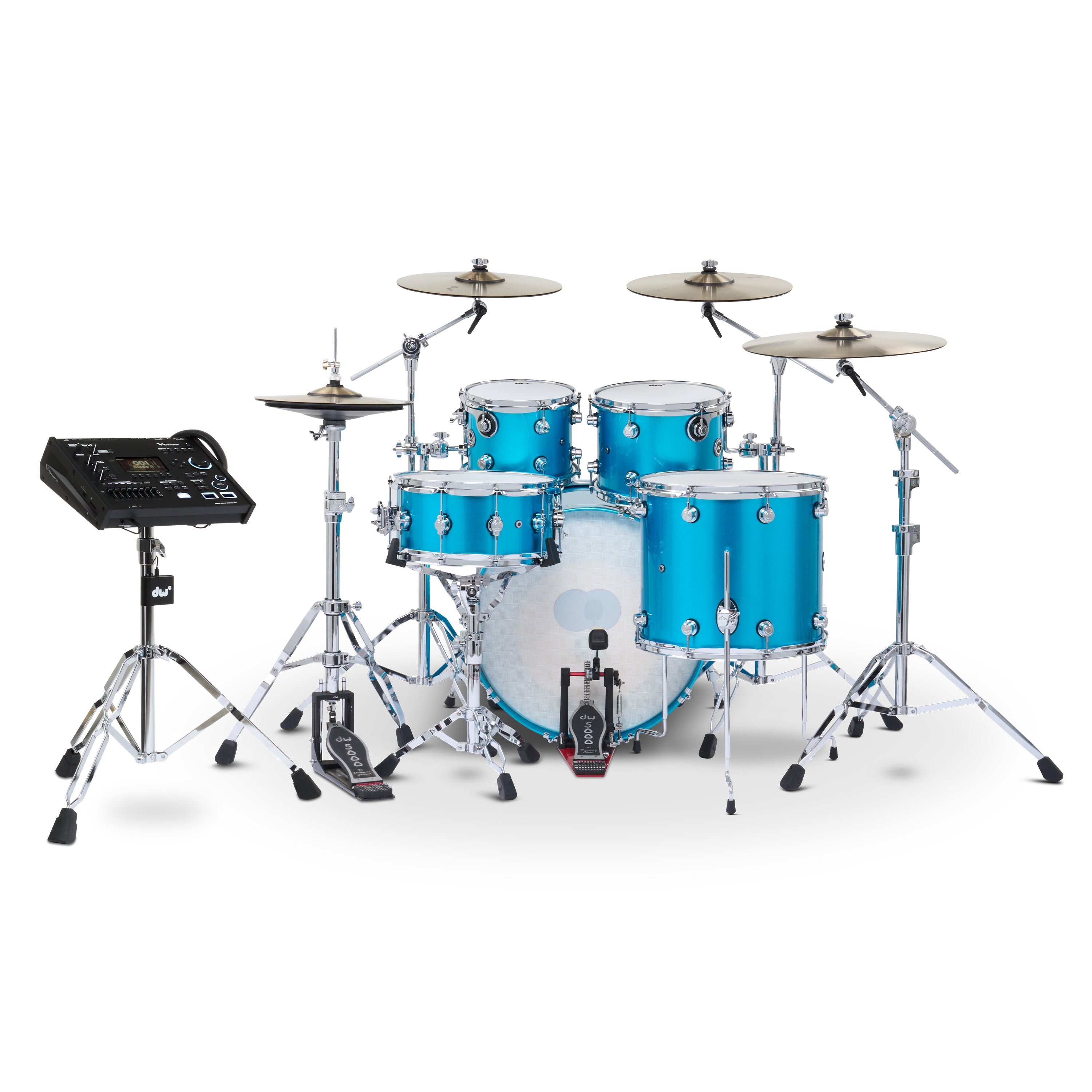 Drum Workshop DWe 5pc Kit with V71 Module and DWe Cymbals - Laser Blue Metallic, View 2