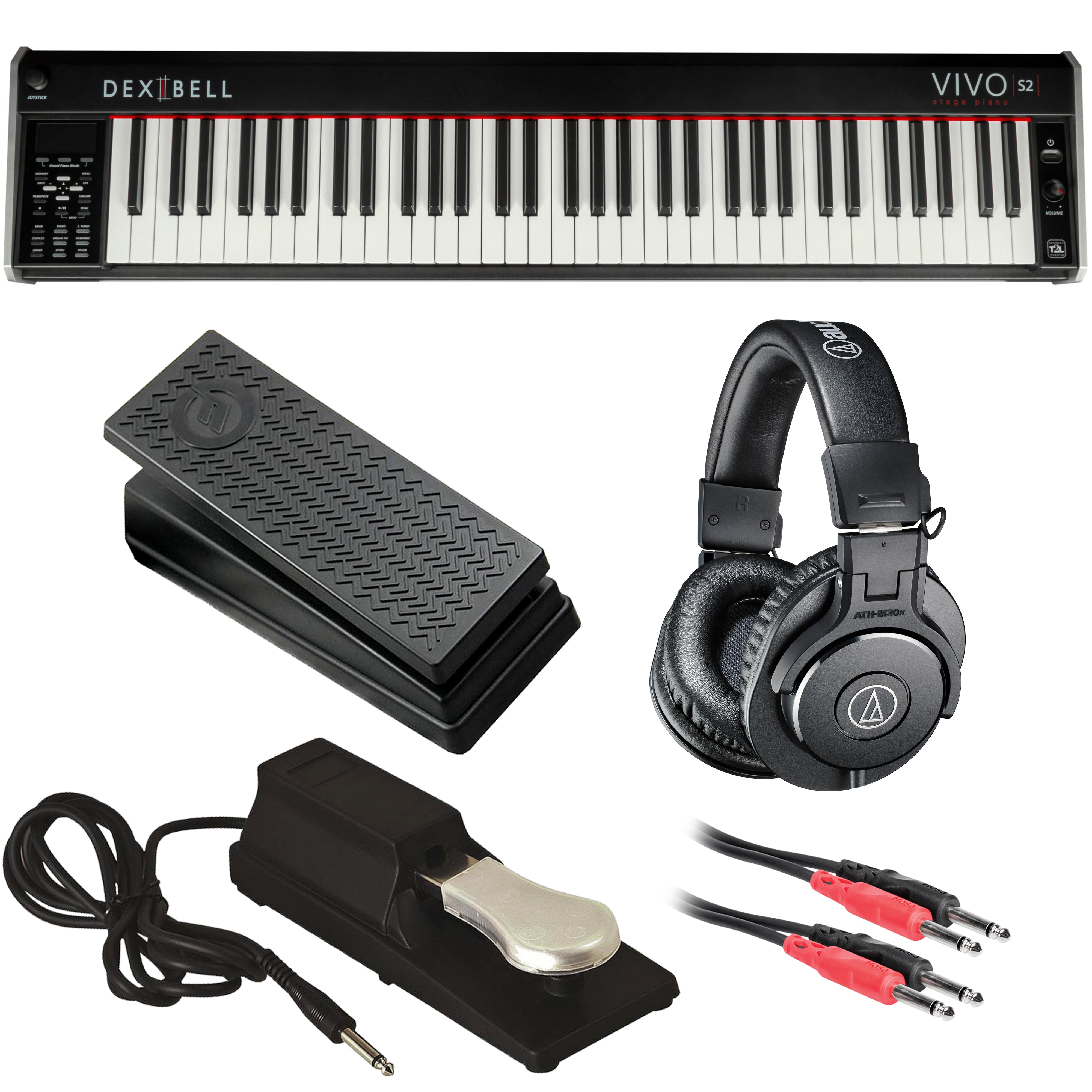 Collage of items included in the Dexibell VIVO S2 68-Key Digital Stage Piano BONUS PAK