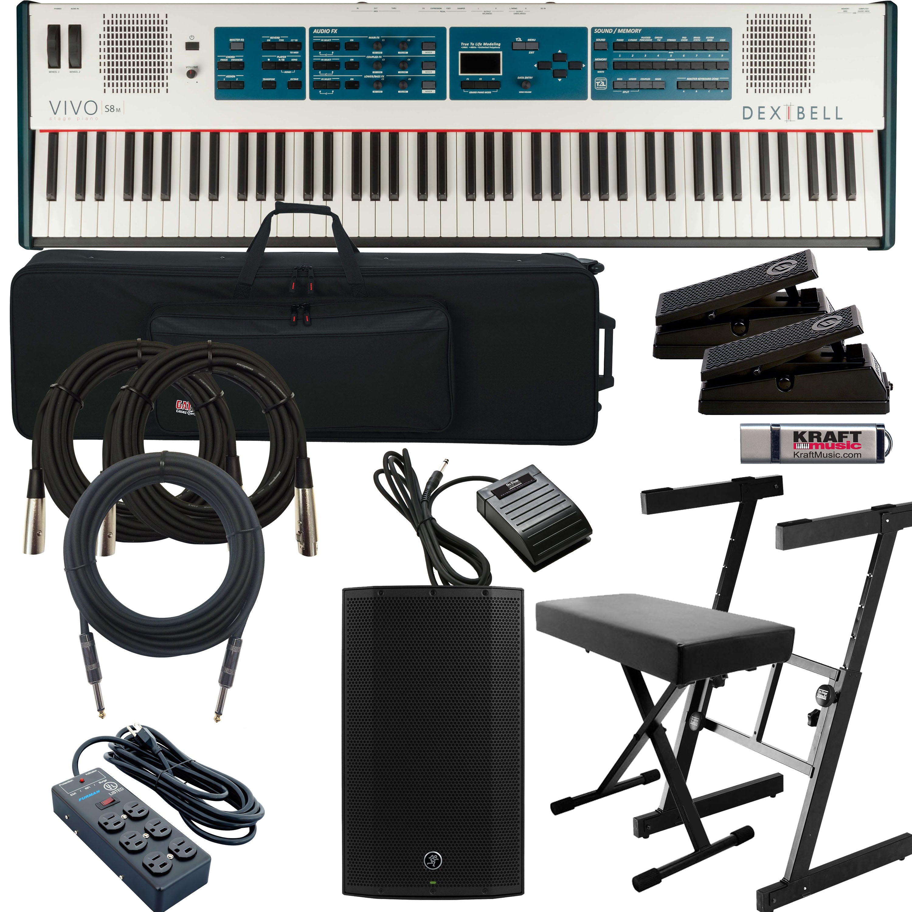 Collage image of the Dexibell VIVO S8M Stage Piano COMPLETE STAGE BUNDLE