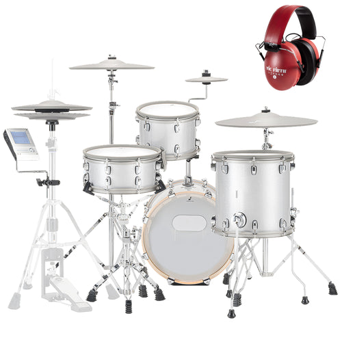 Collage of the components in the EFNOTE 5 Electronic Drum Set - White Sparkle BONUS PAK bundle