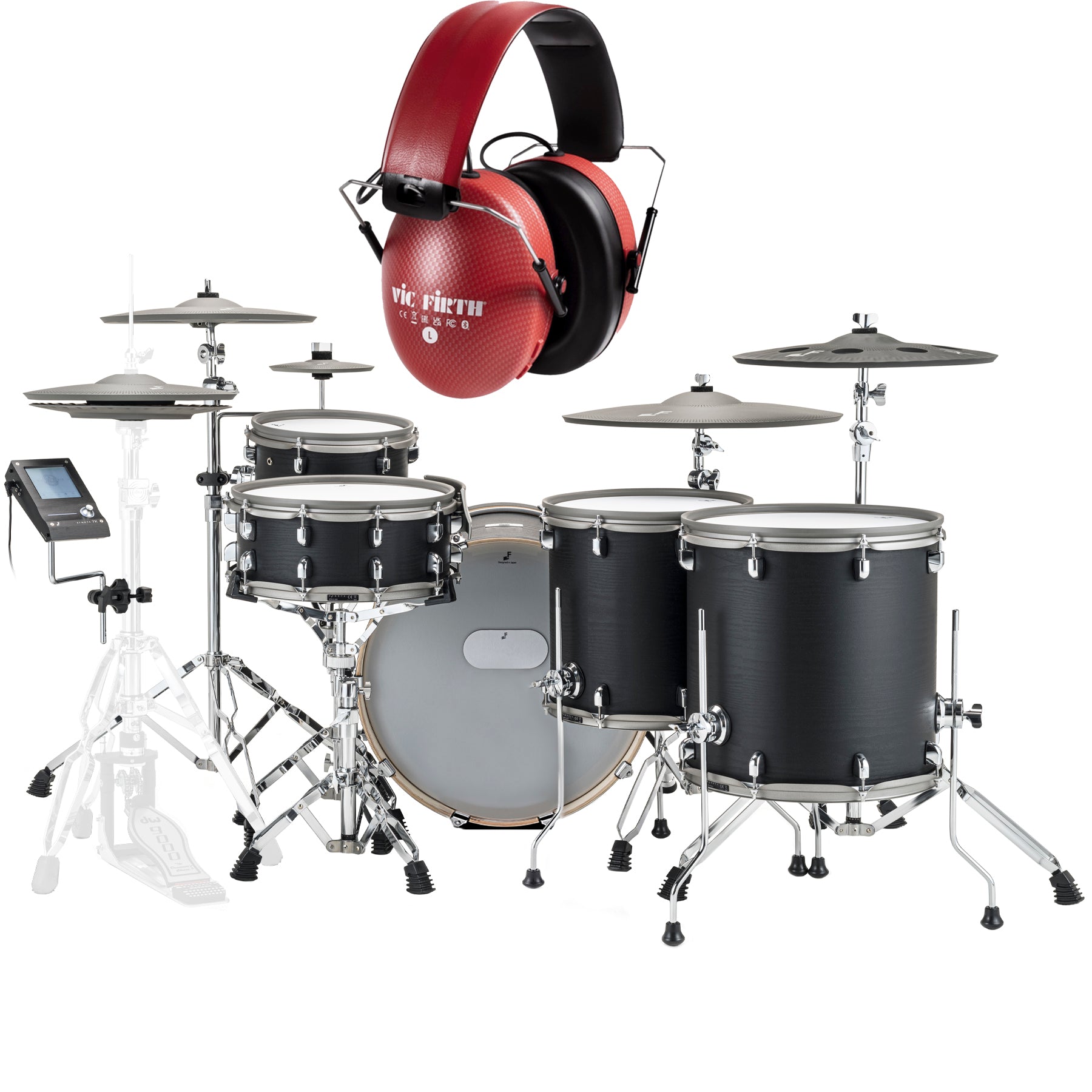 Collage of the components in the EFNOTE 7X Electronic Drum Set BONUS PAK bundle