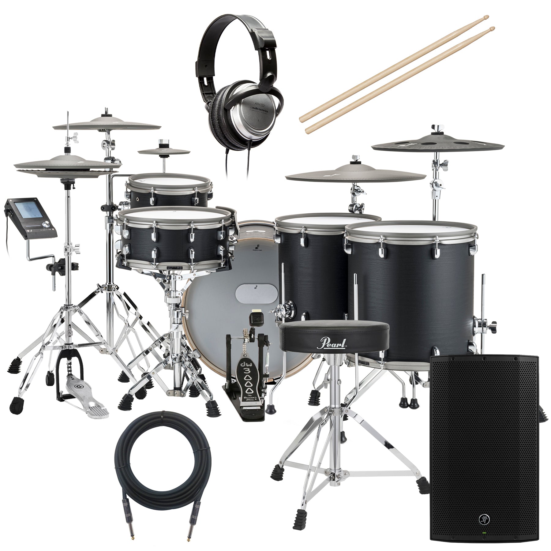 Collage of the components in the EFNOTE 7X Electronic Drum Set COMPLETE DRUM BUNDLE