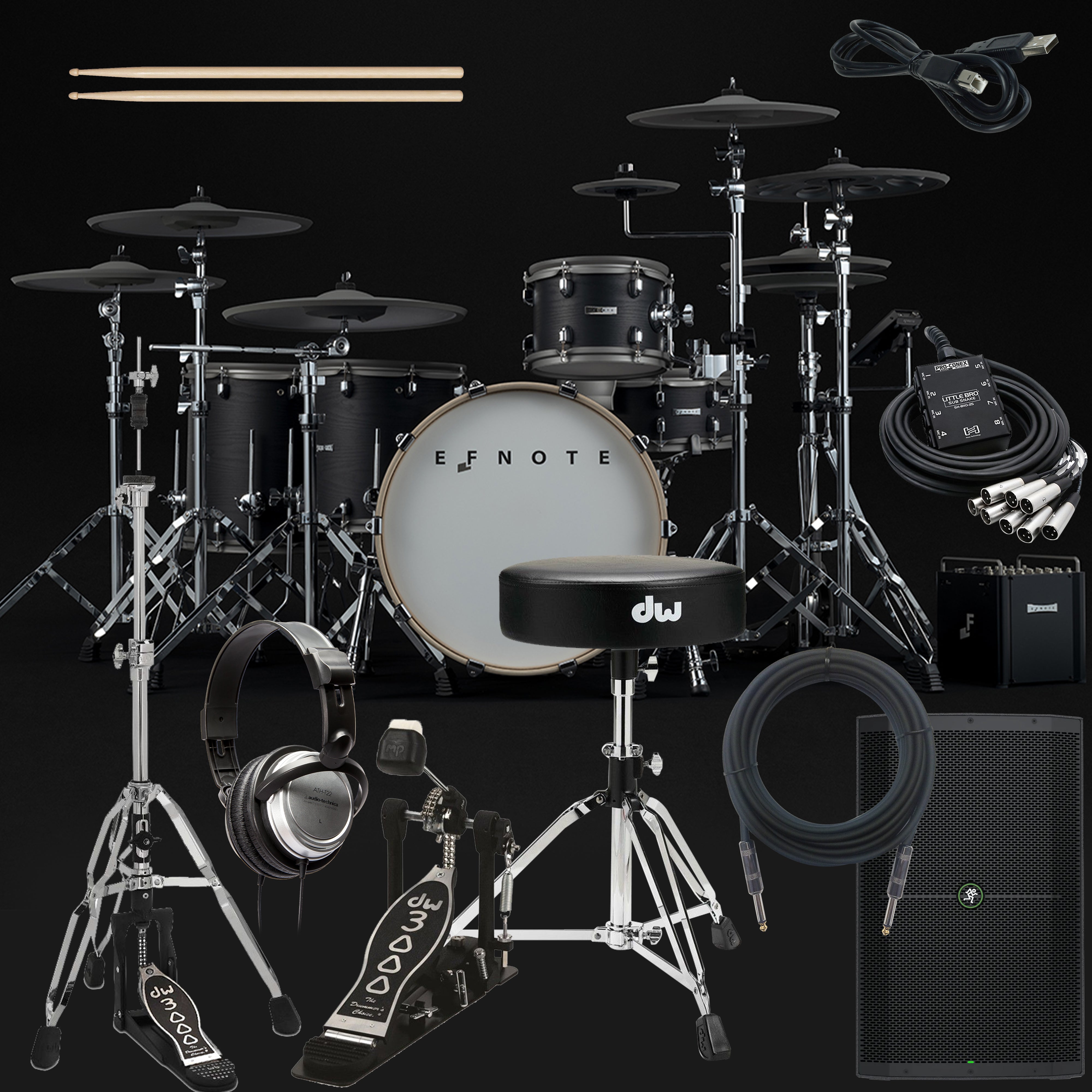 EFNOTE PRO 703X Electronic Drum Set - Black Oak COMPLETE DRUM BUNDLE
