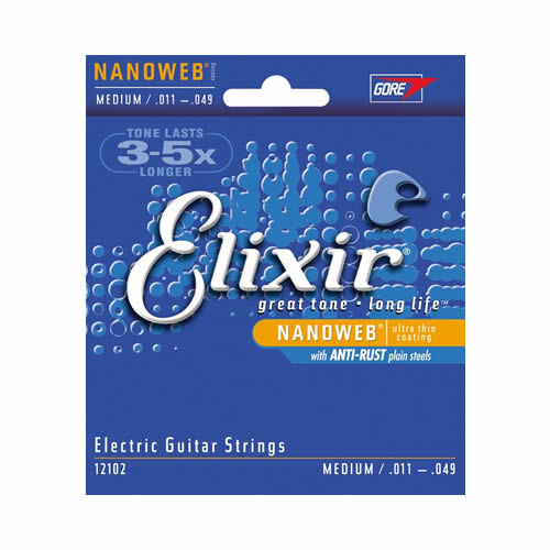 elixir 12102 nanoweb coating electric guitar strings - medium