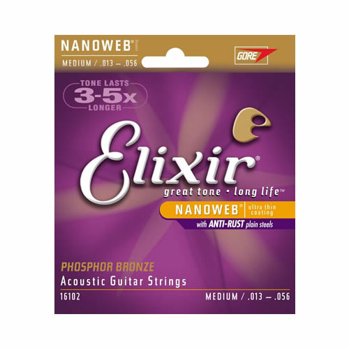 elixir 16102 phosphor bronze nanoweb coating acoustic guitar strings - medium 