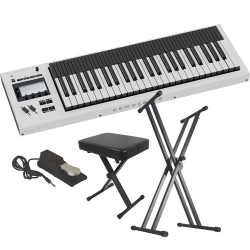 Collage showing components in Expressive E Osmose CE 49-Key MPE MIDI Controller KEY ESSENTIALS BUNDLE