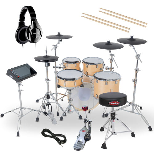 Collage of items in the GEWA G9 Pro 5 SE Electronic Drum Set - Satin Natural DRUM ESSENTIALS BUNDLE