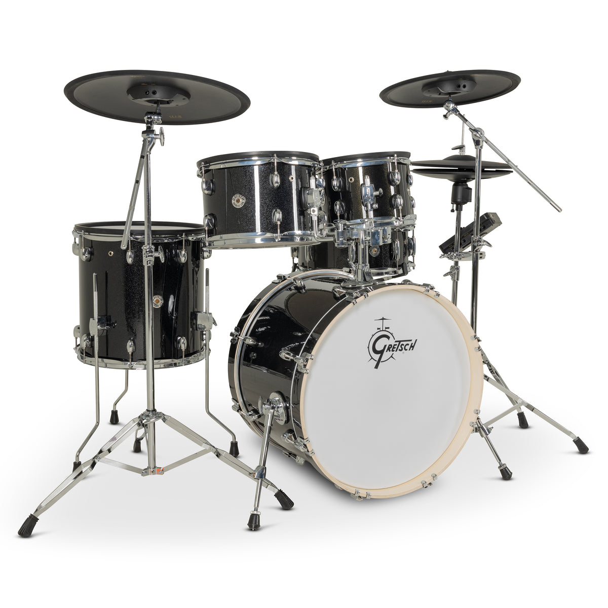 Gretsch Catalina EVO 5-piece electronic drum kit in Black Sparkle, front left three-quarter view
